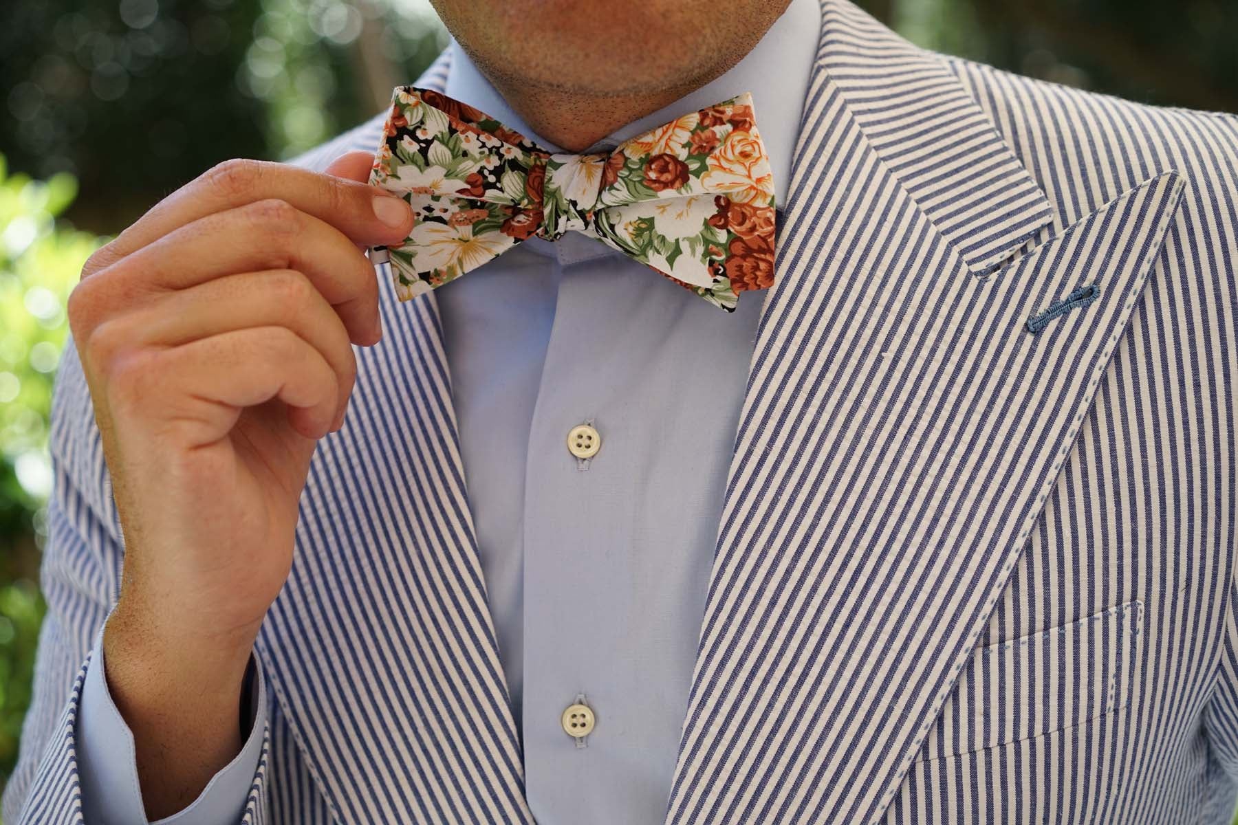 San Pietro Orange Floral Self Bow Tie - Image 9
