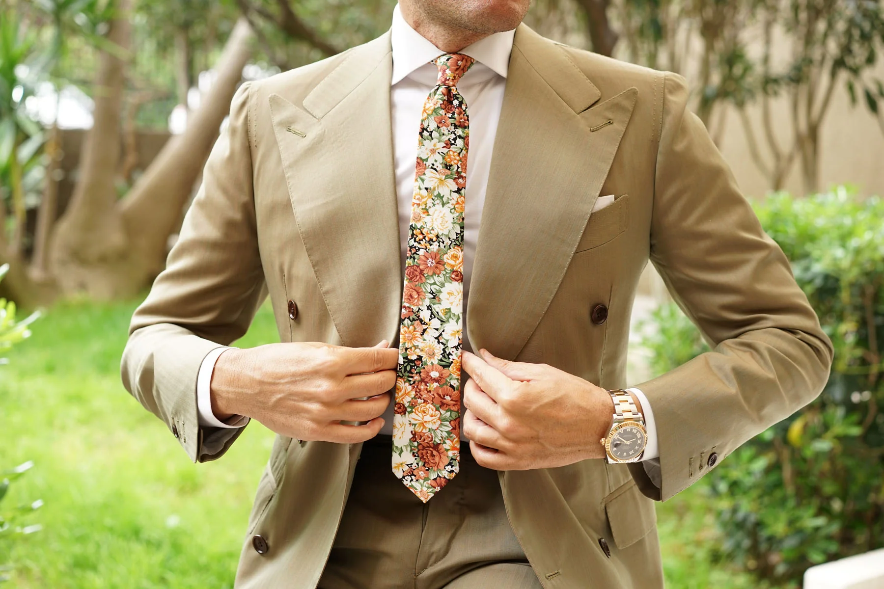 San Pietro Orange Floral Skinny Tie - Image 4