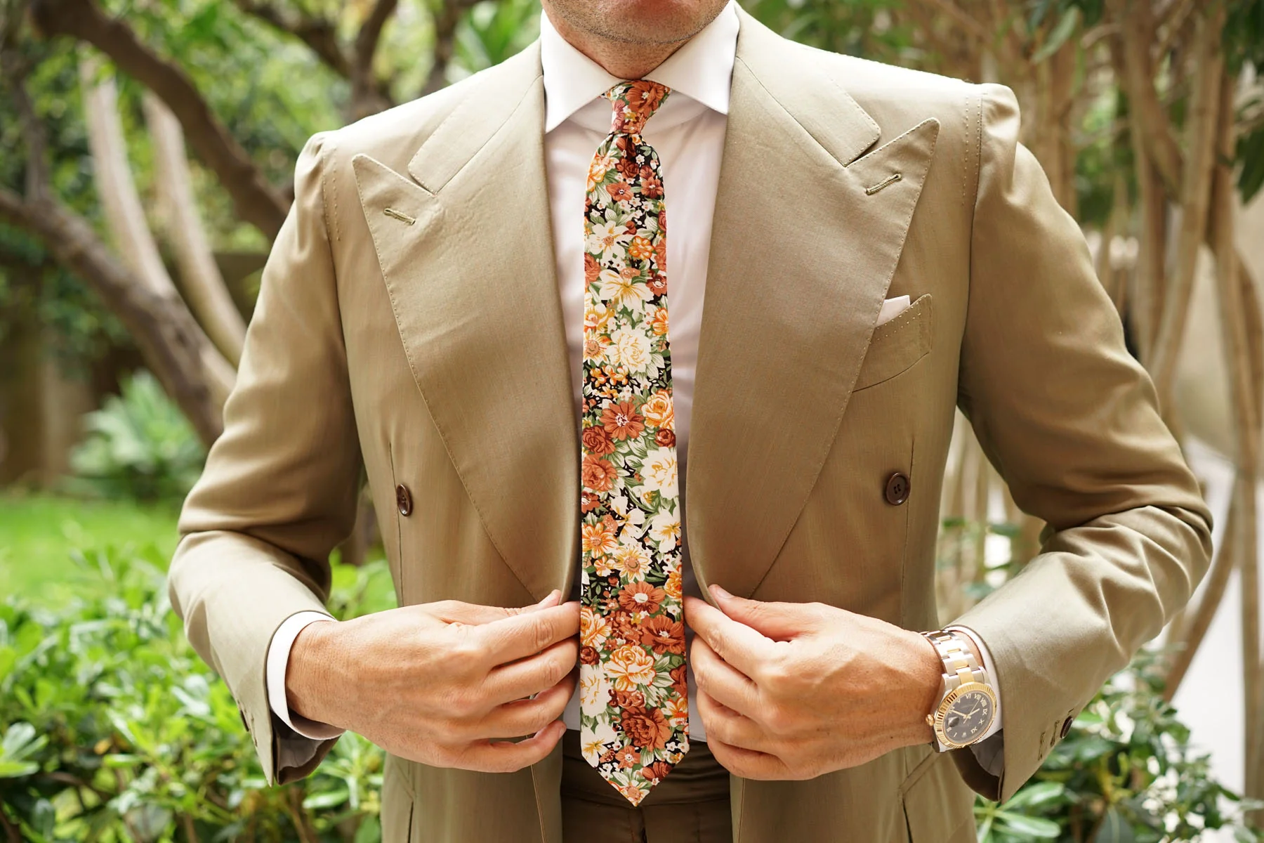 San Pietro Orange Floral Skinny Tie - Image 6
