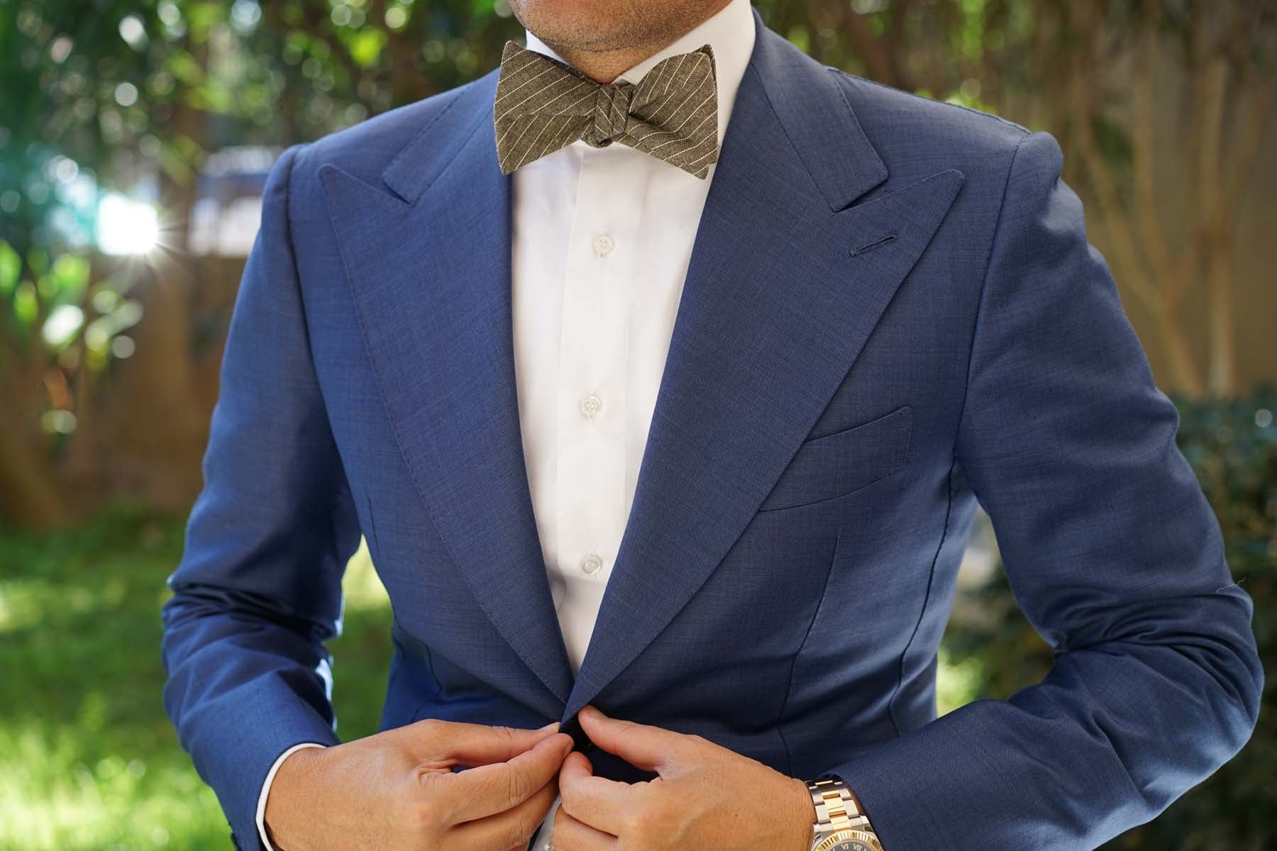 Sandman Linen Pinstripe Self Bow Tie - Image 4