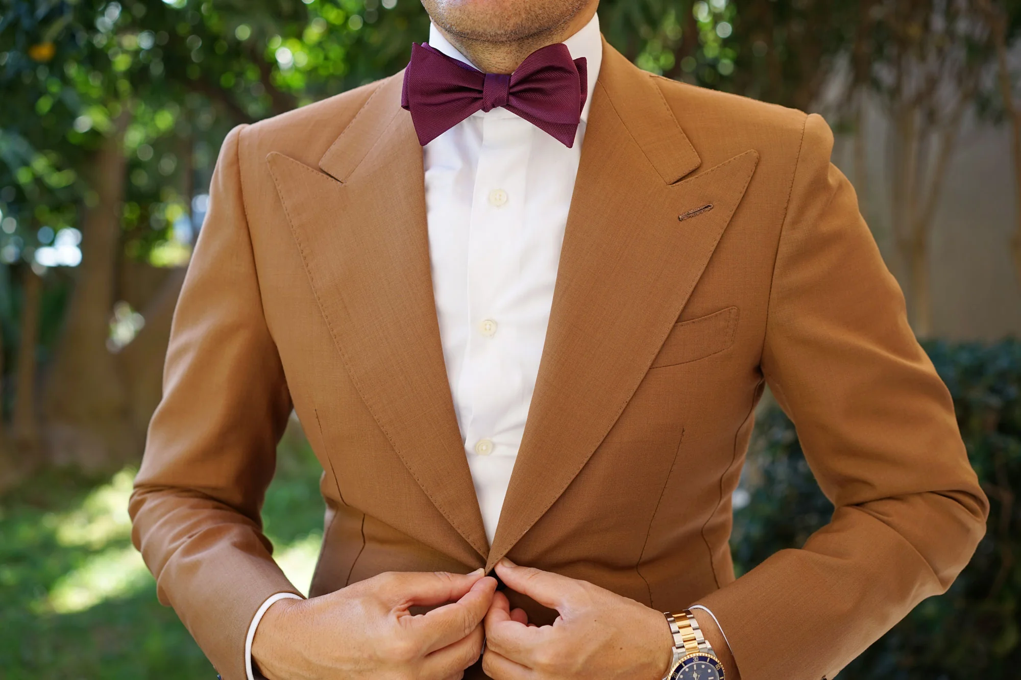 Sangria Purple Weave Self Bow Tie - Image 4