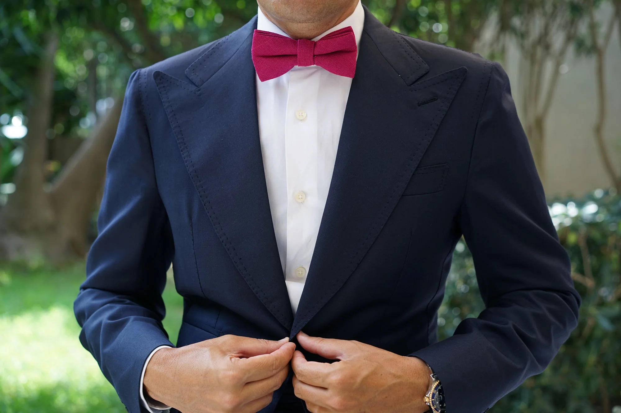 Sangria Slub Linen Bow Tie - Image 3