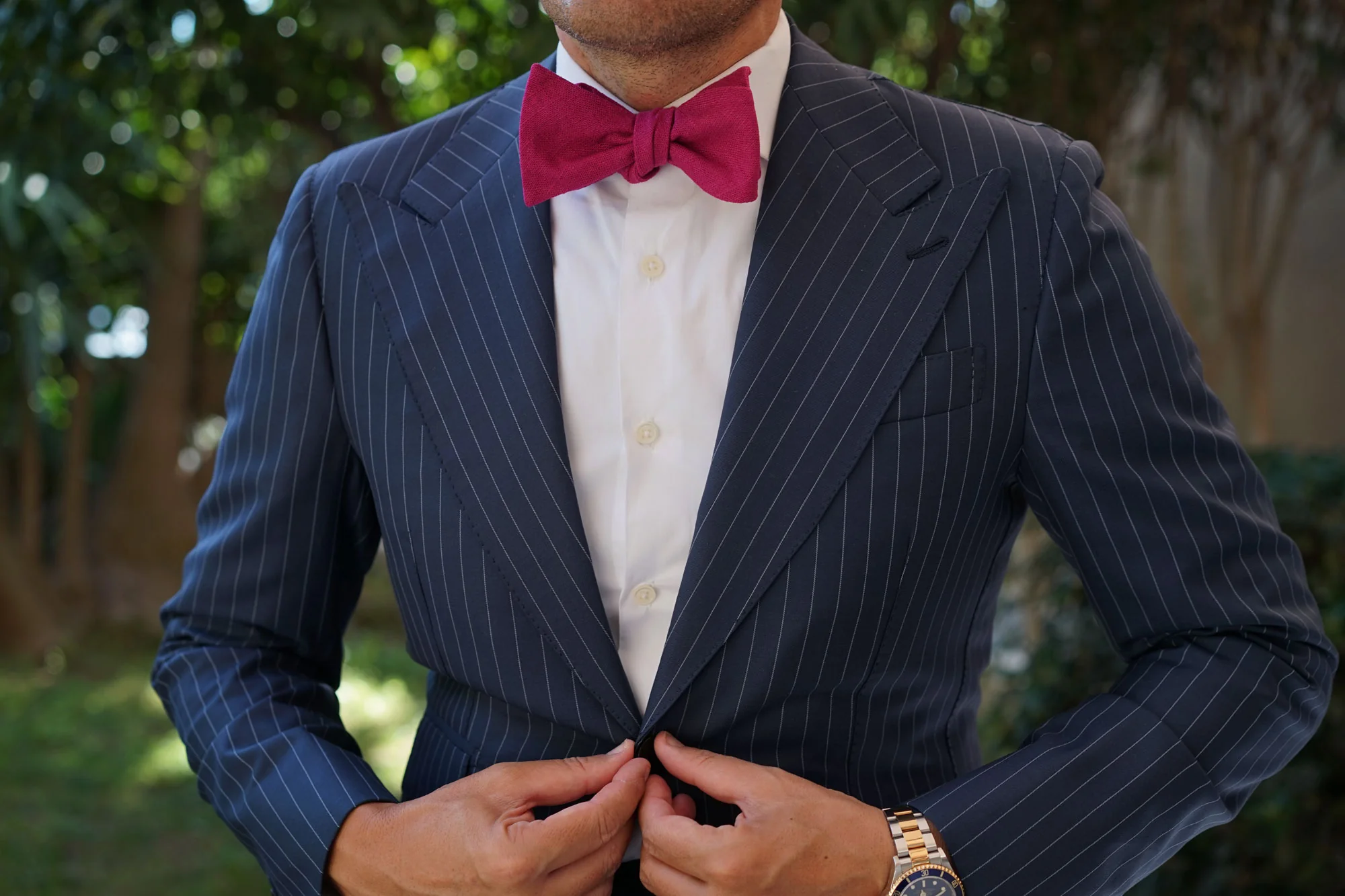 Sangria Slub Linen Self Bow Tie - Image 4