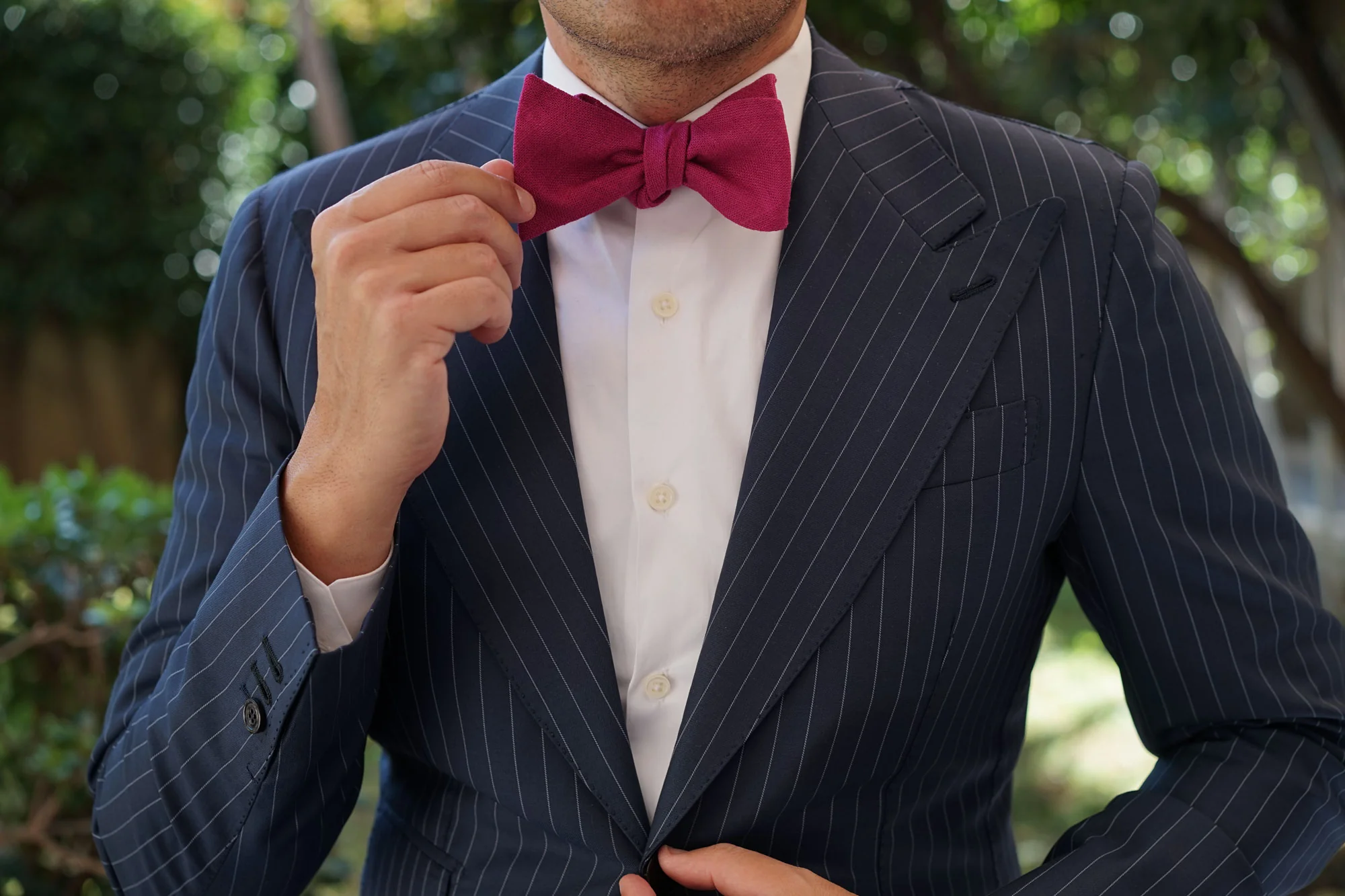 Sangria Slub Linen Self Bow Tie - Image 6