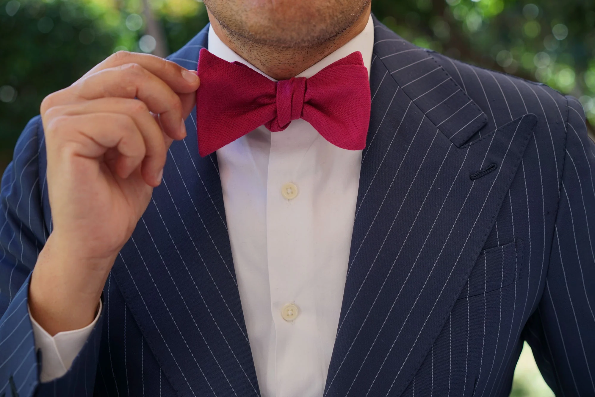 Sangria Slub Linen Self Bow Tie - Image 7