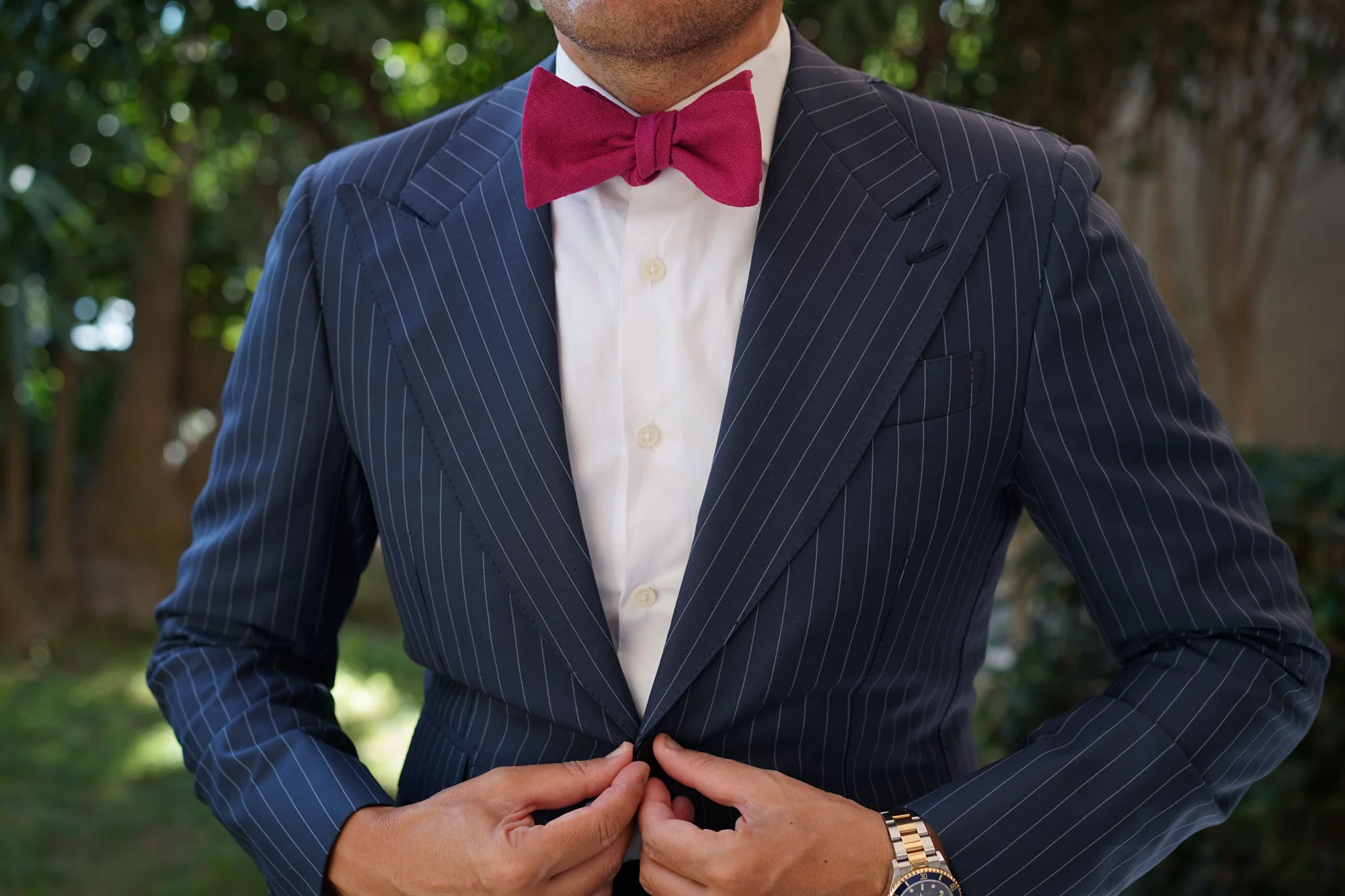 Sangria Slub Linen Self Bow Tie - Image 8