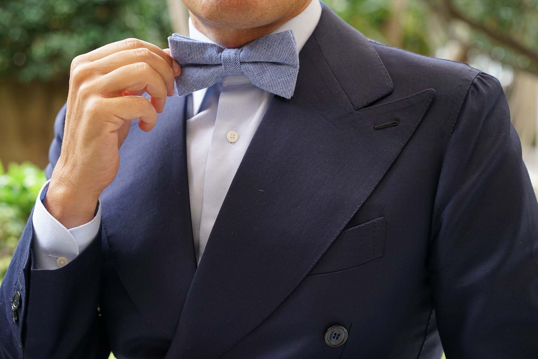 Santorini Blue Zig Zag Linen Bow Tie - Image 5