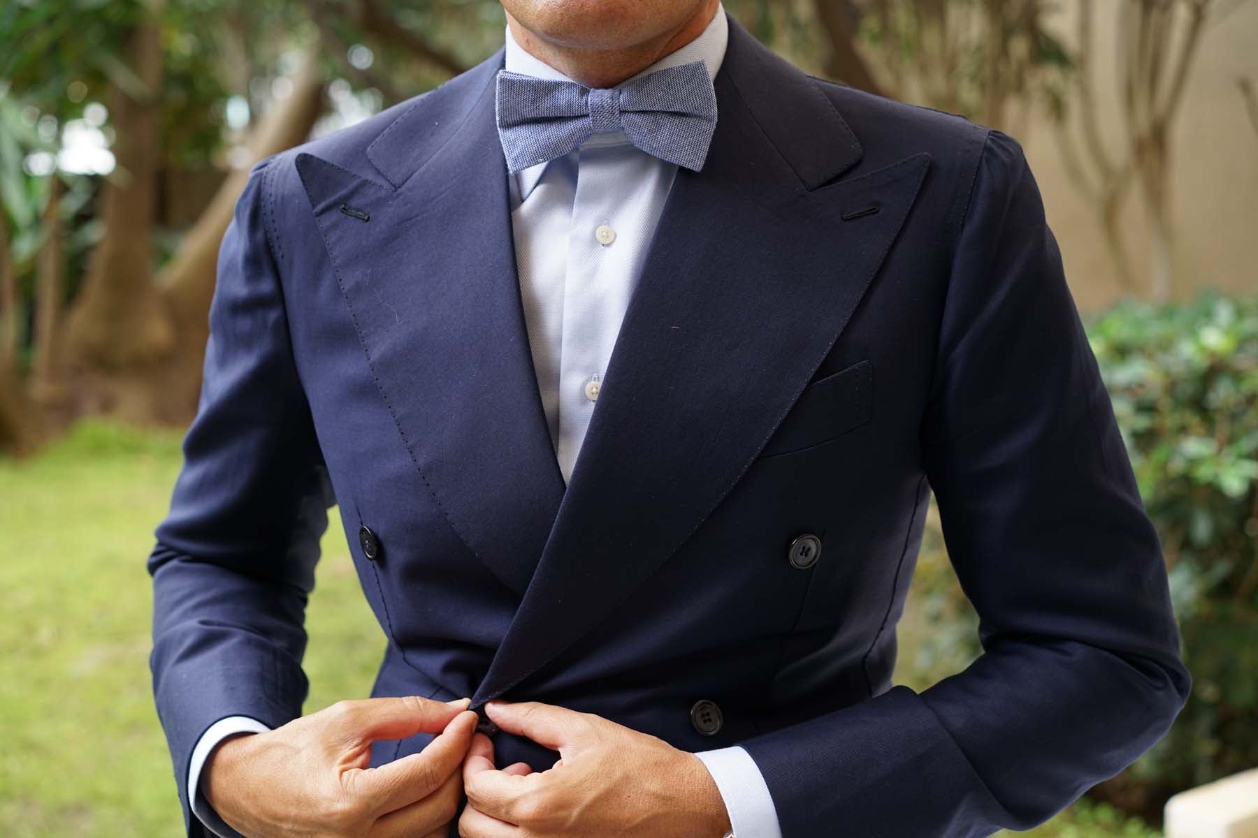 Santorini Blue Zig Zag Linen Bow Tie - Image 6