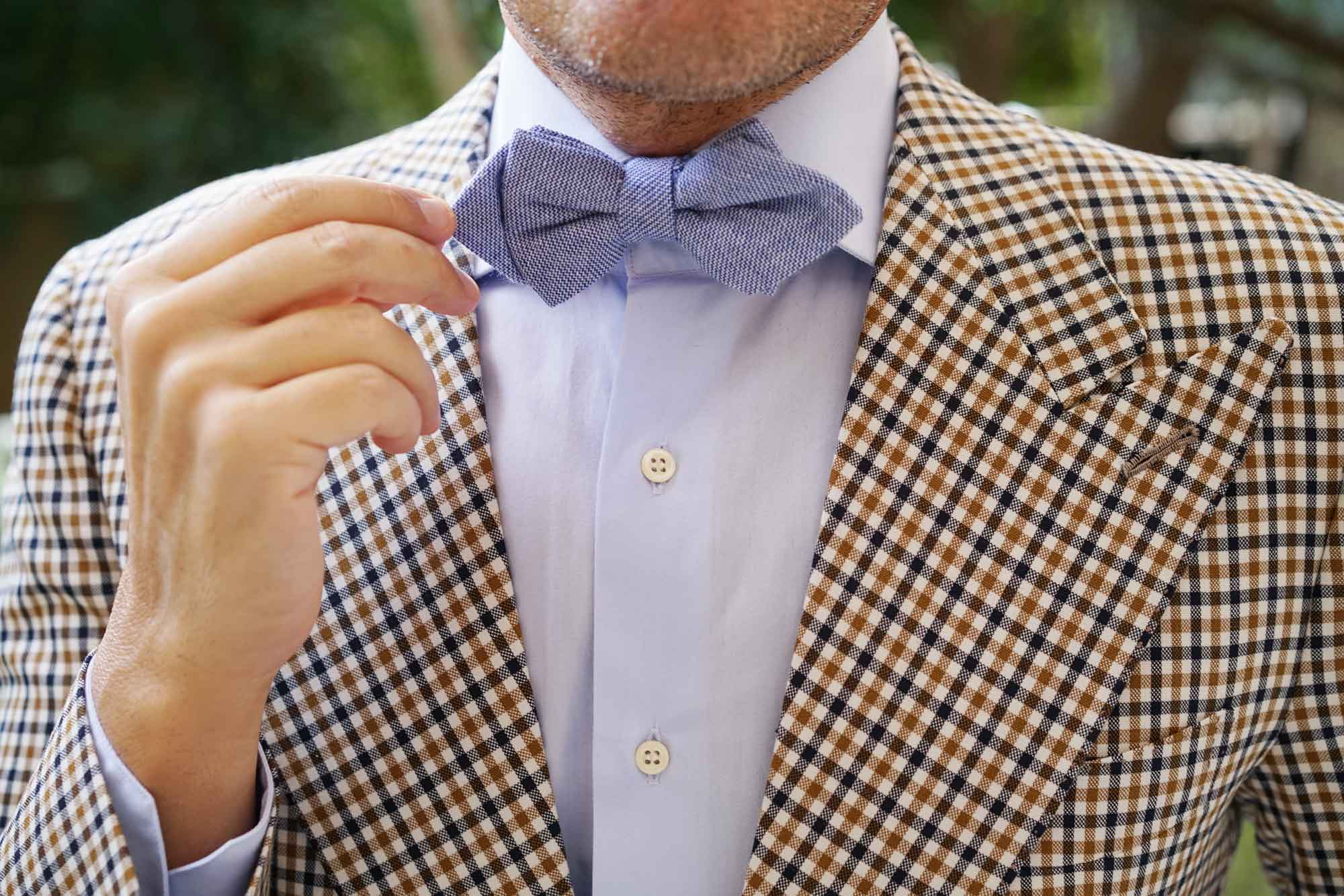 Santorini Blue Zig Zag Linen Diamond Bow Tie - Image 10