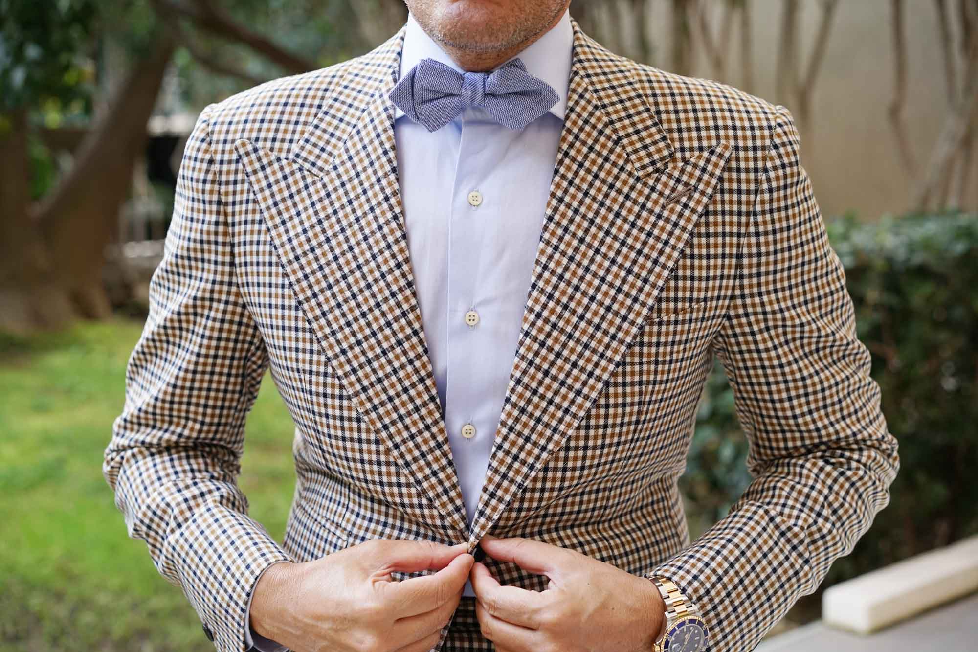 Santorini Blue Zig Zag Linen Diamond Bow Tie - Image 6