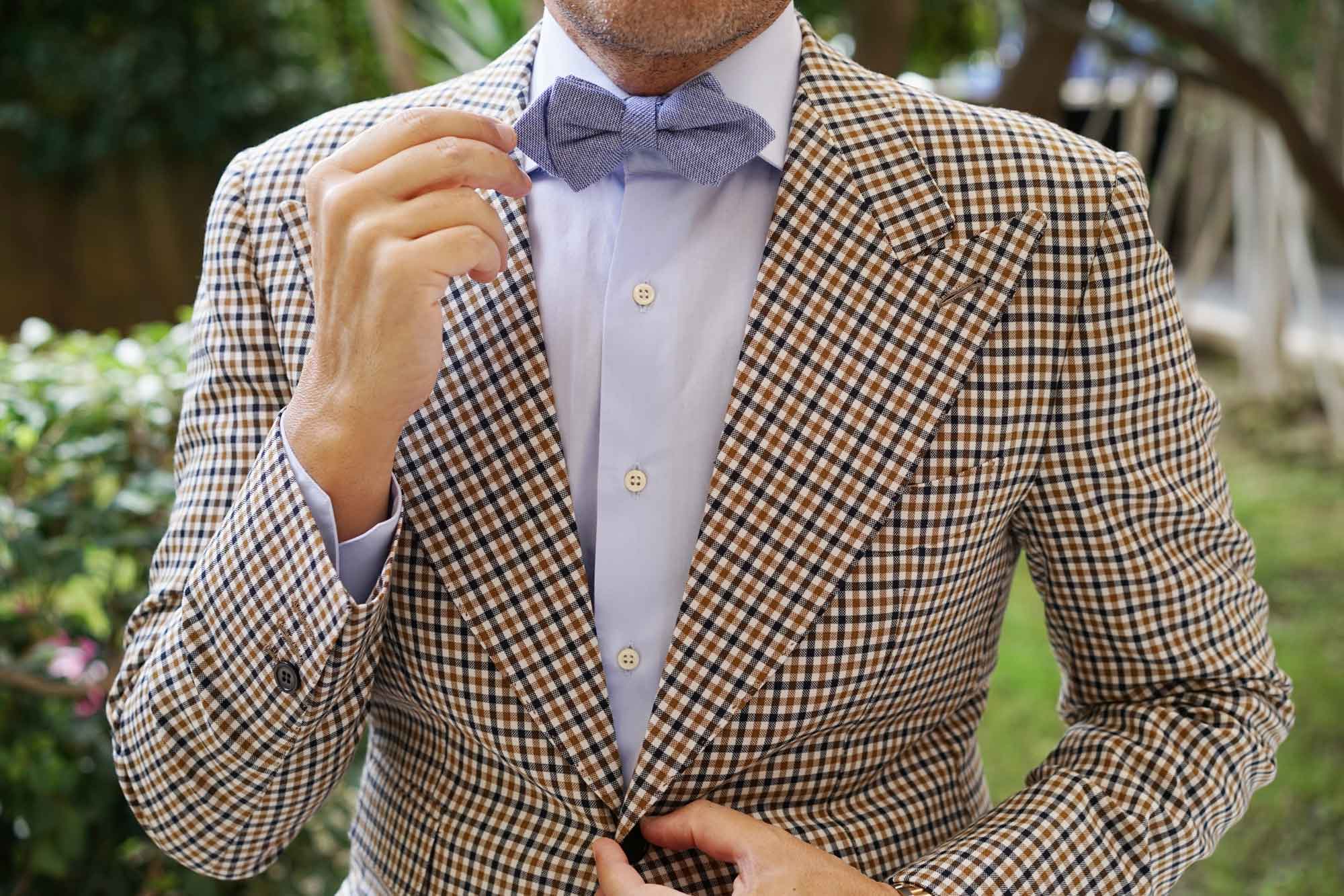 Santorini Blue Zig Zag Linen Diamond Bow Tie - Image 8
