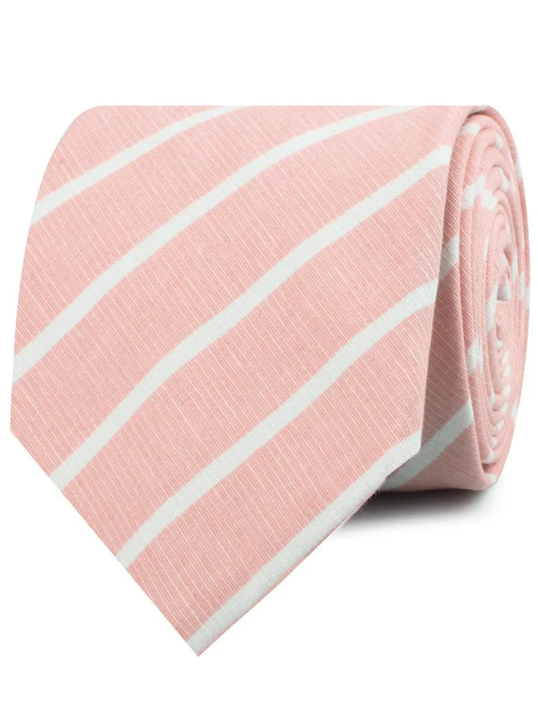 Santorini Pink Blush Striped Linen Necktie - Image 2