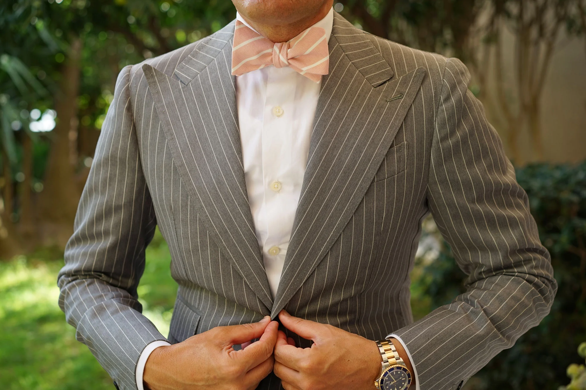 Santorini Pink Blush Striped Linen Self Bow Tie - Image 4