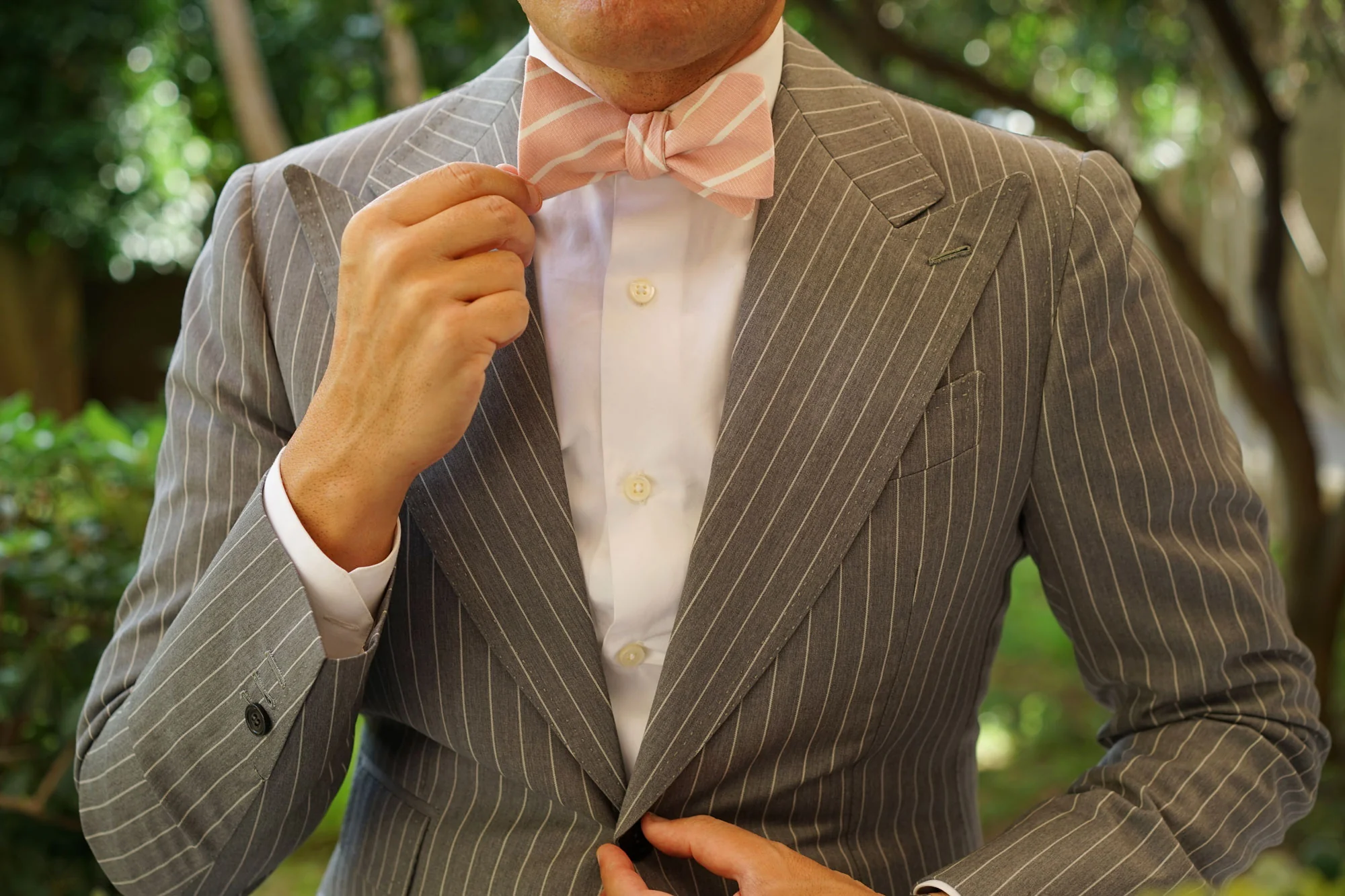 Santorini Pink Blush Striped Linen Self Bow Tie - Image 6