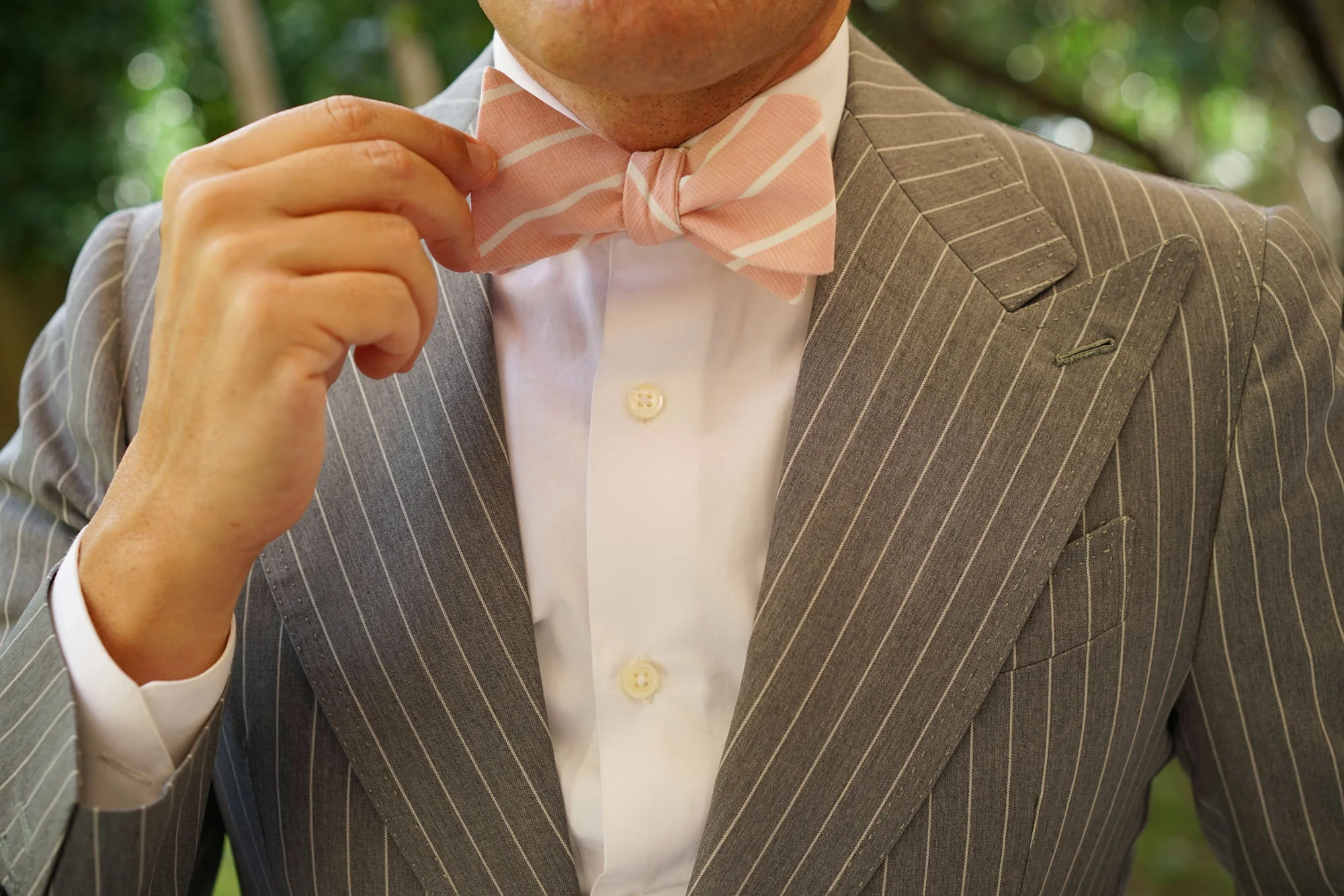 Santorini Pink Blush Striped Linen Self Bow Tie - Image 7