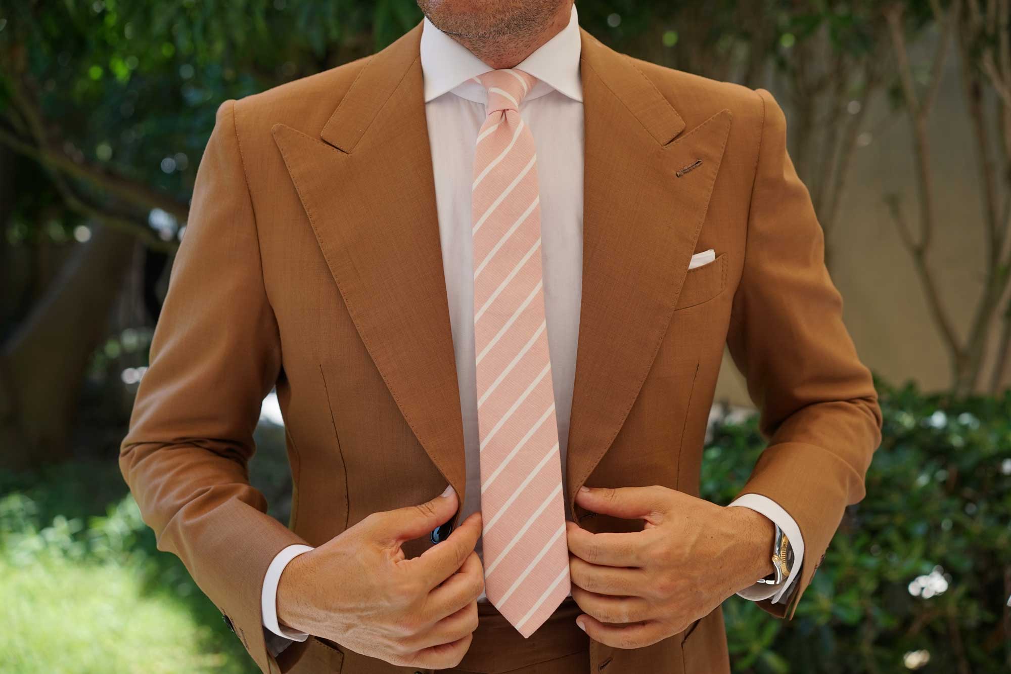 Santorini Pink Blush Striped Linen Skinny Tie - Image 6