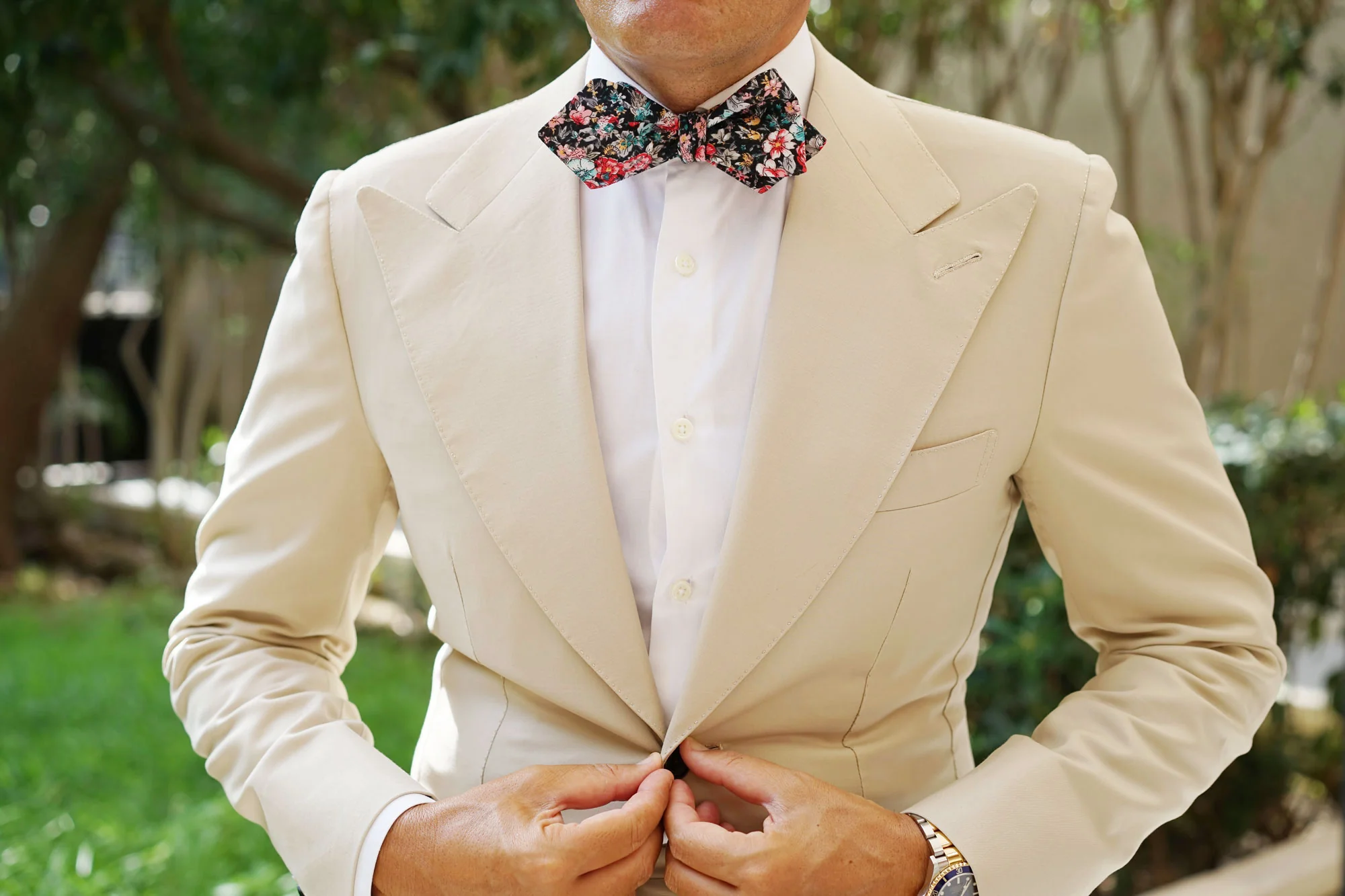 Sardinia Bloom Floral Diamond Self Bow Tie - Image 4