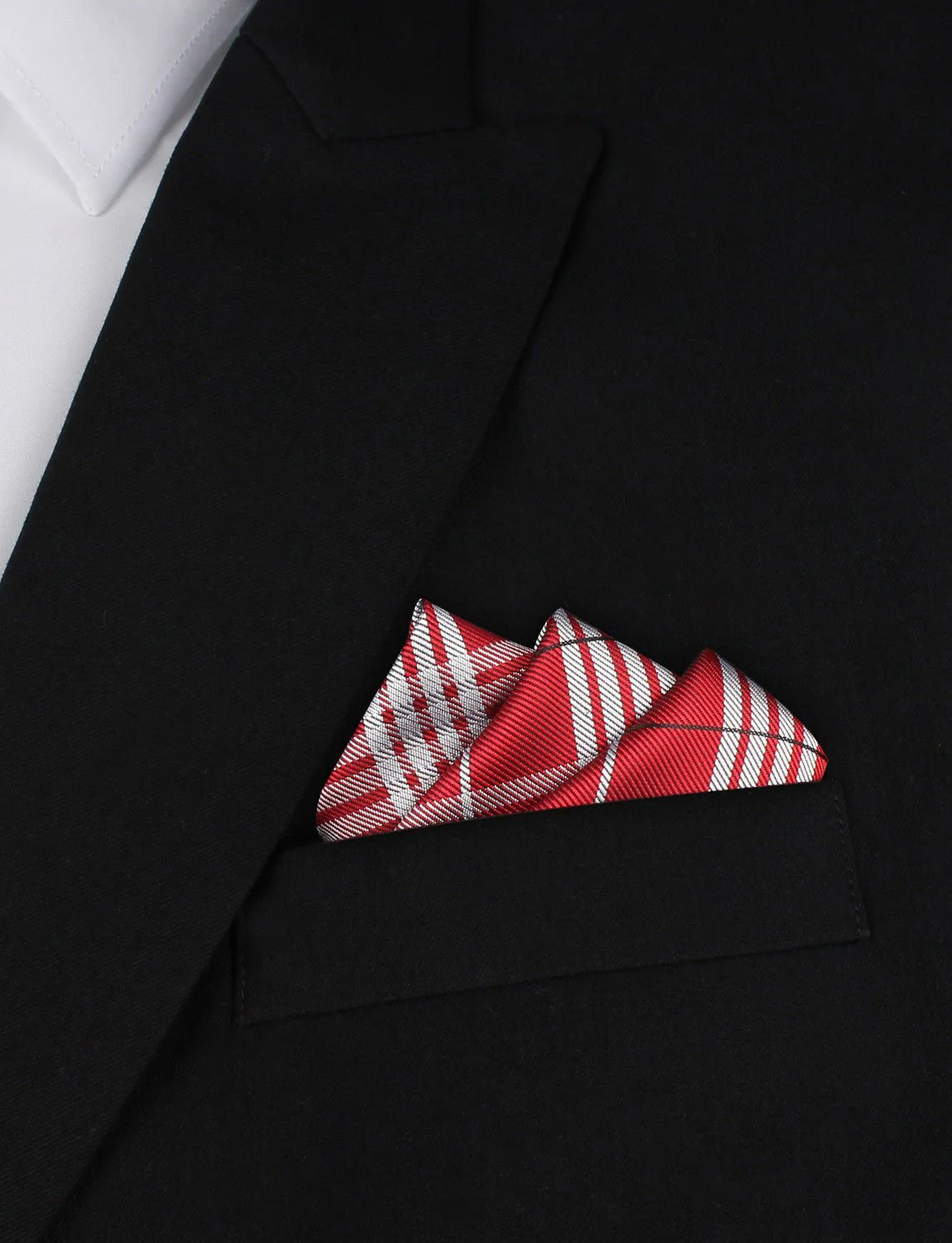 Scarlet Maroon with White Stripes Pocket Square - Image 3