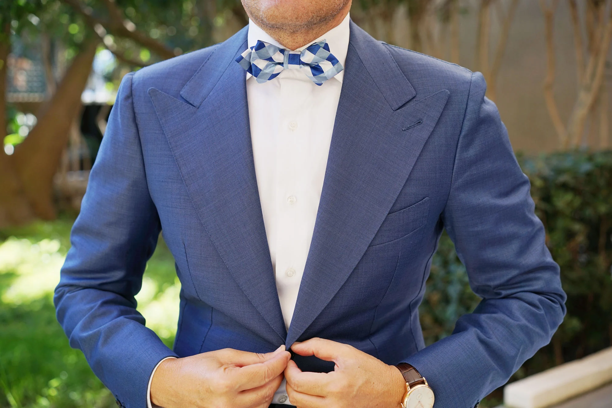 Sea and Light Blue White Checkered Diamond Bow Tie - Image 3
