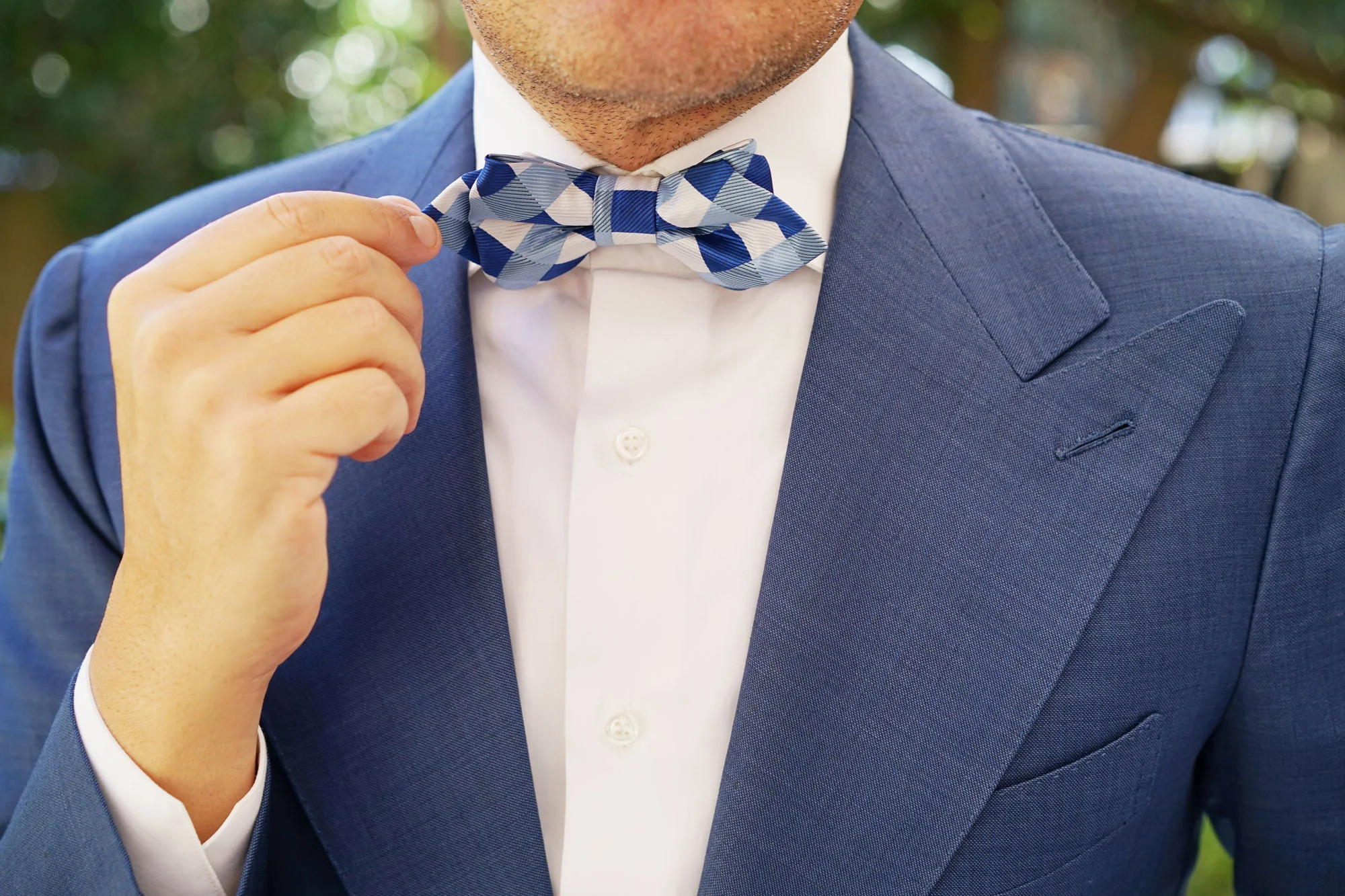 Sea and Light Blue White Checkered Diamond Bow Tie - Image 8
