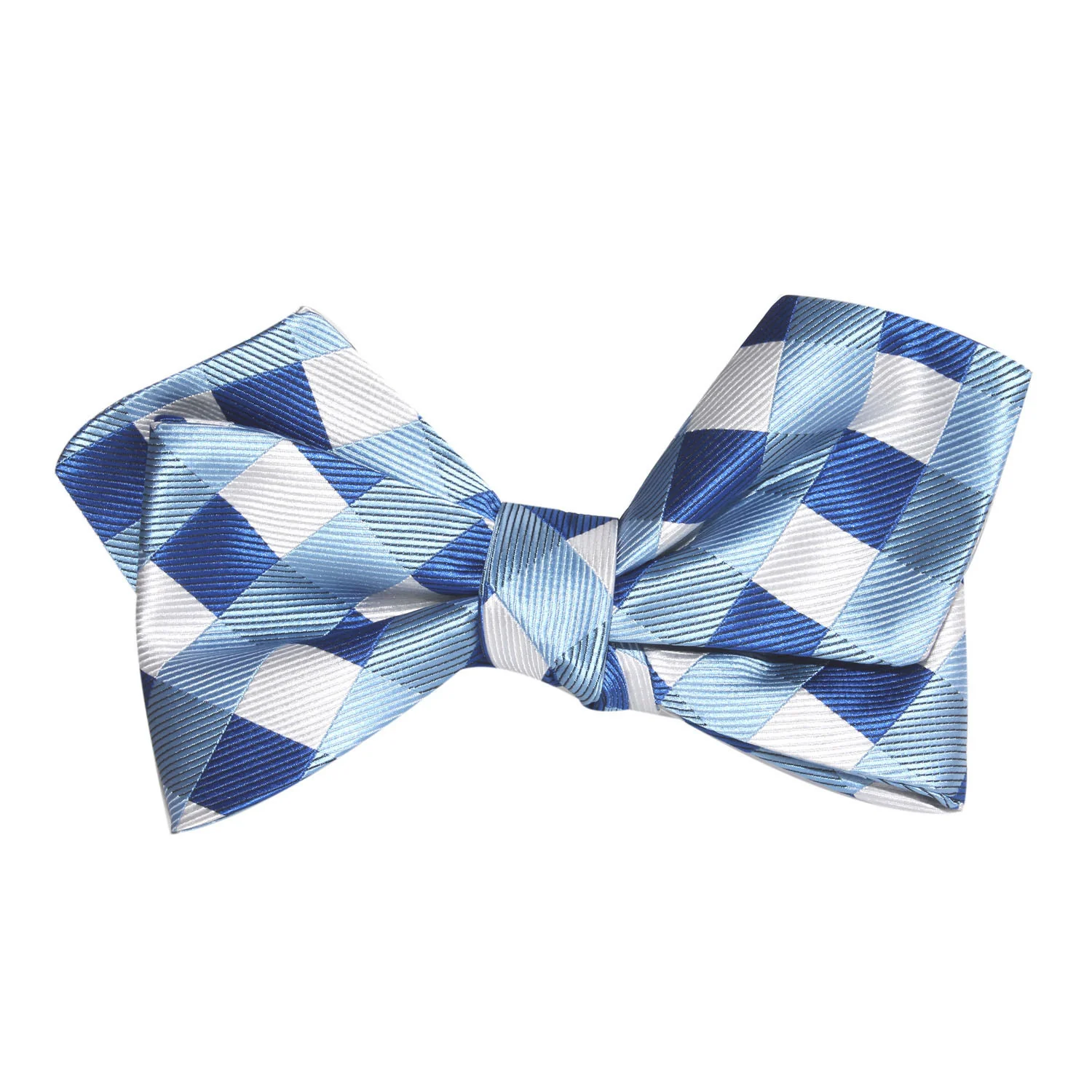 Sea and Light Blue White Checkered Self Tie Diamond Tip Bow Tie - Image 3