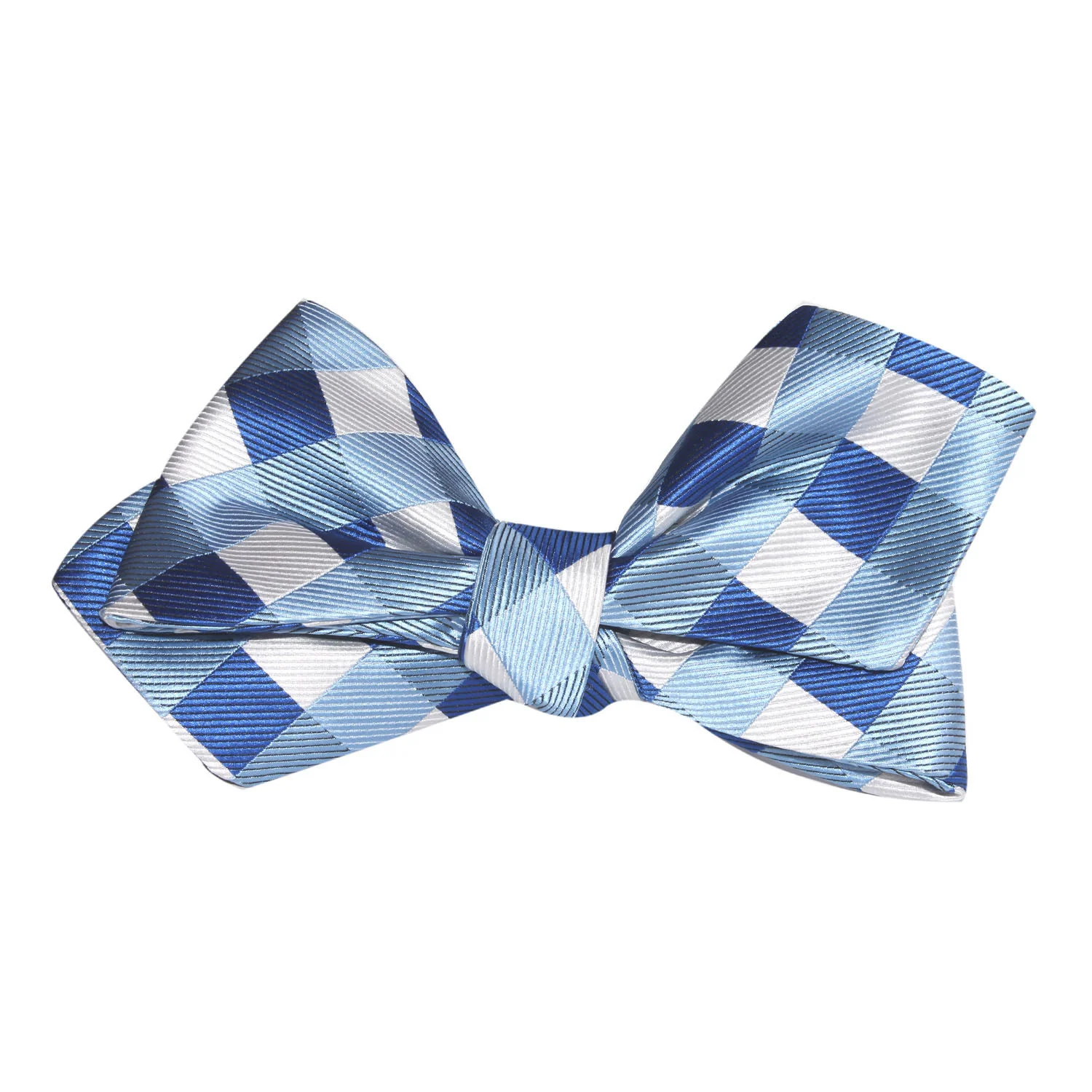 Sea and Light Blue White Checkered Self Tie Diamond Tip Bow Tie - Image 4