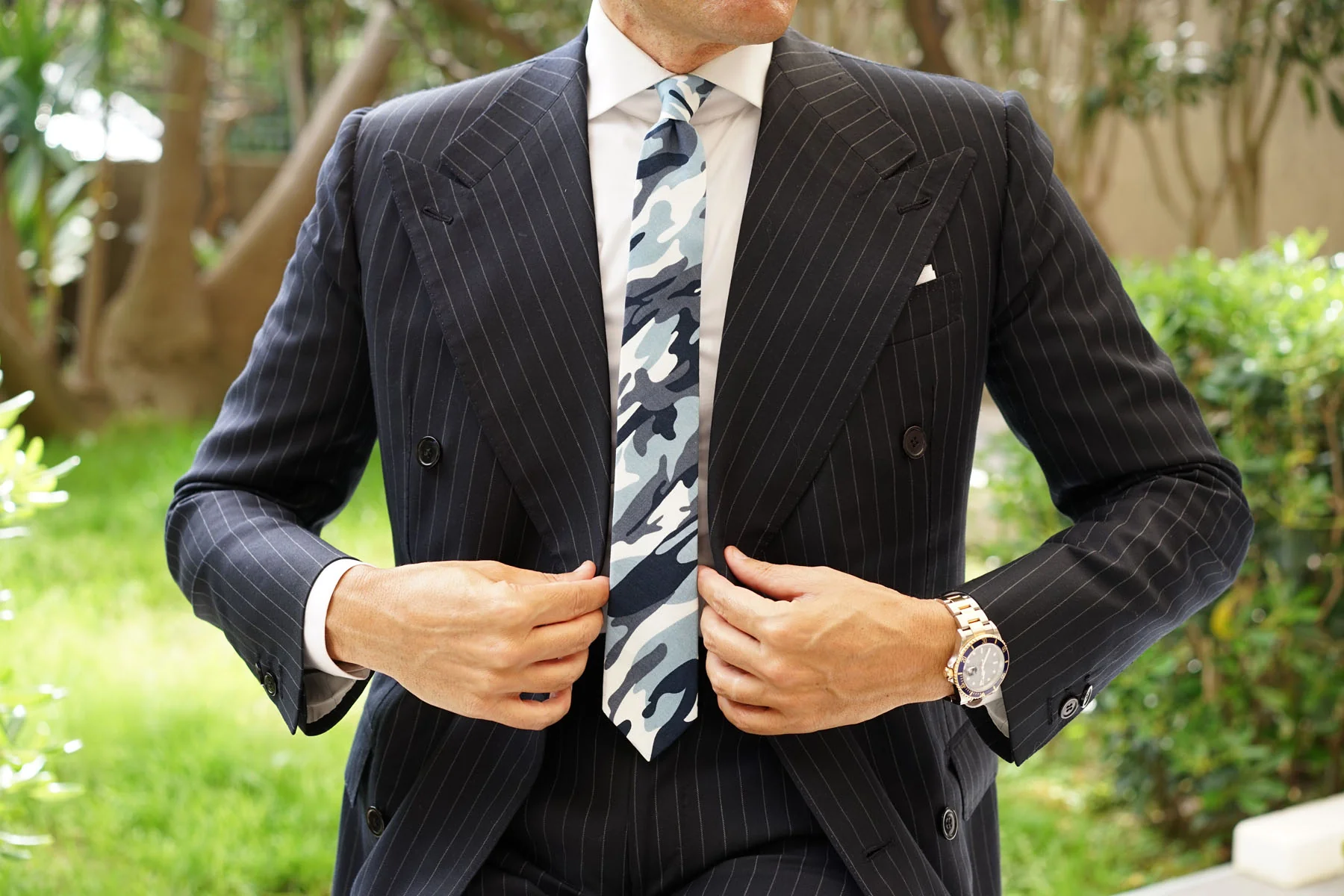 Sea Blue Camo Skinny Tie - Image 4