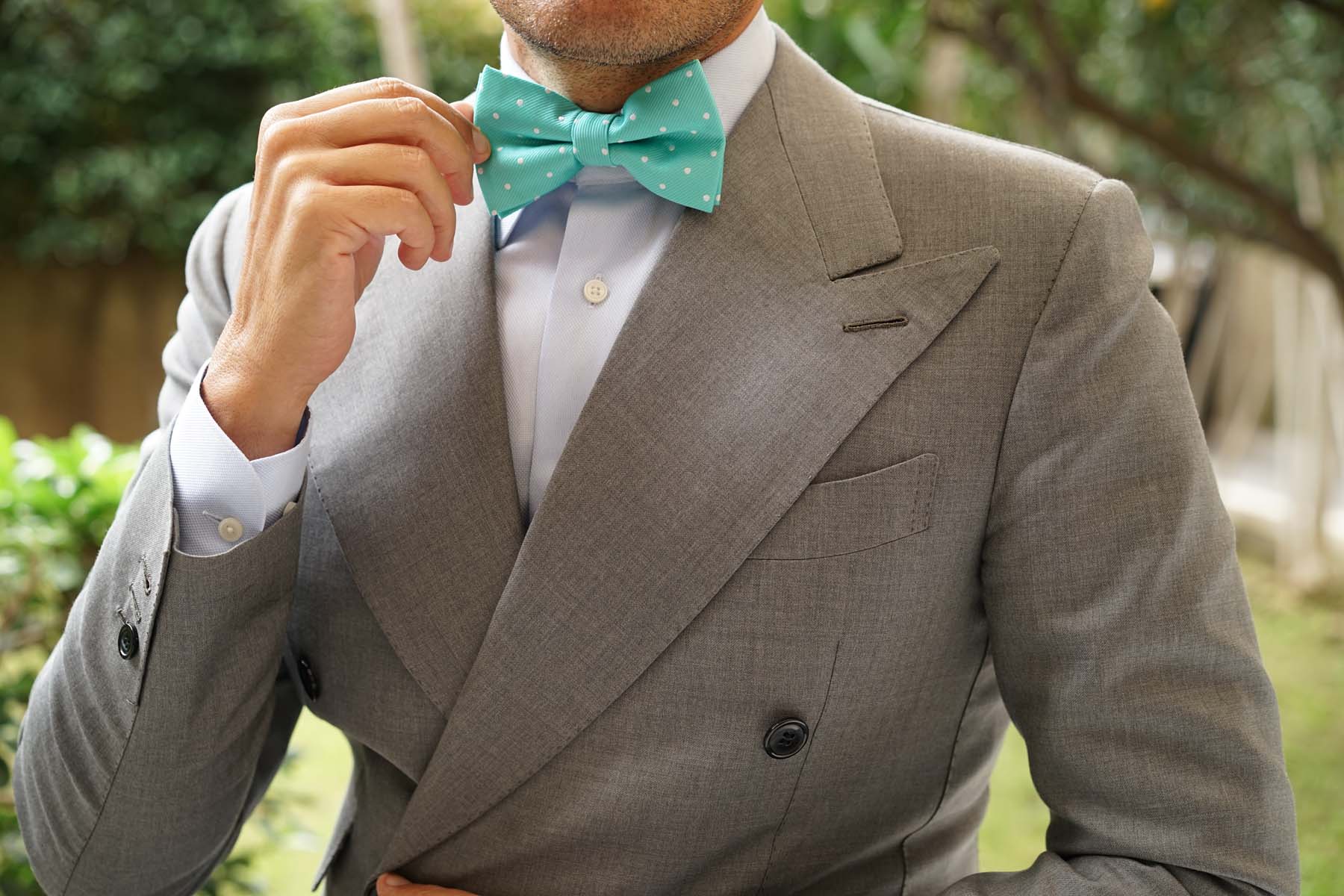 Seafoam Green with White Polka Dots Bow Tie - Image 3