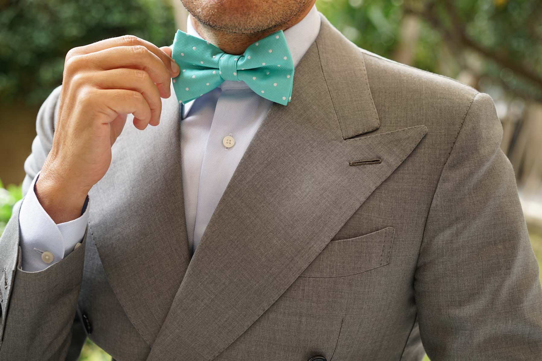 Seafoam Green with White Polka Dots Bow Tie - Image 5