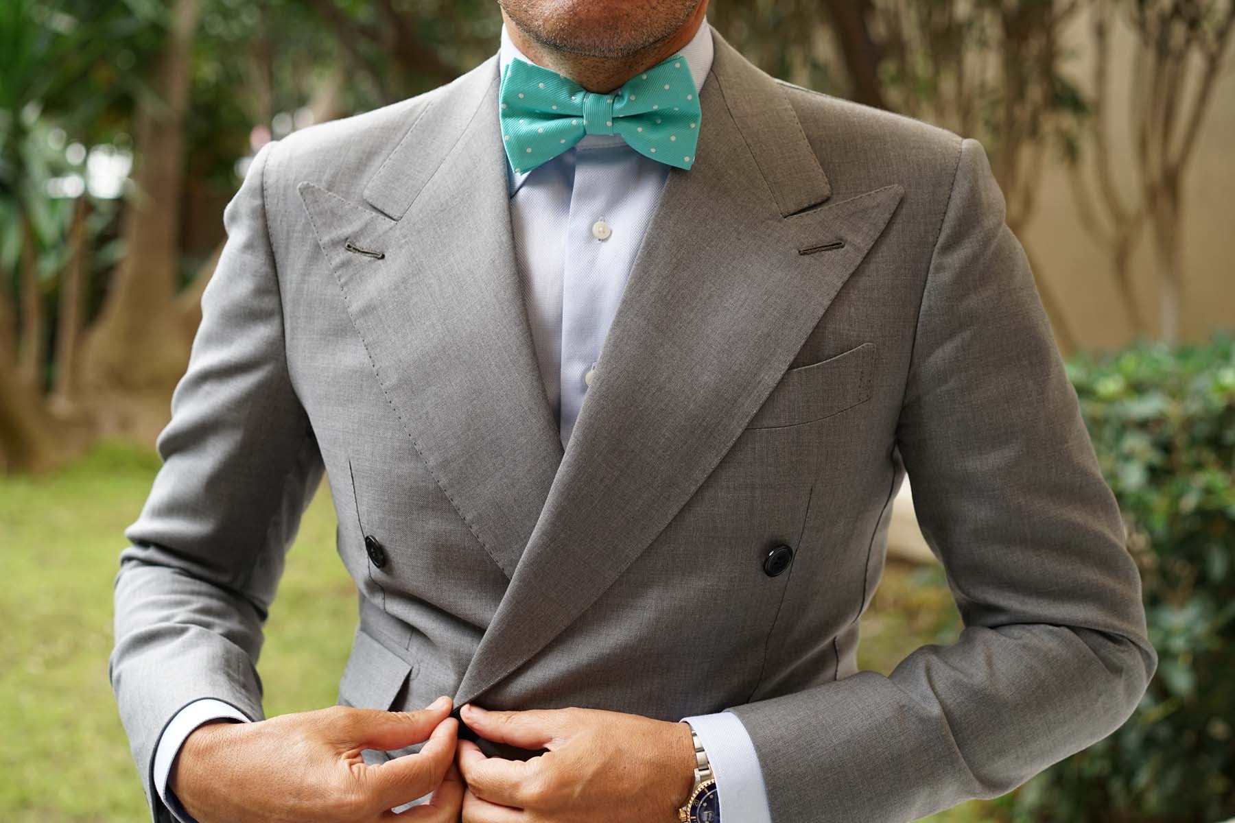 Seafoam Green with White Polka Dots Bow Tie - Image 7