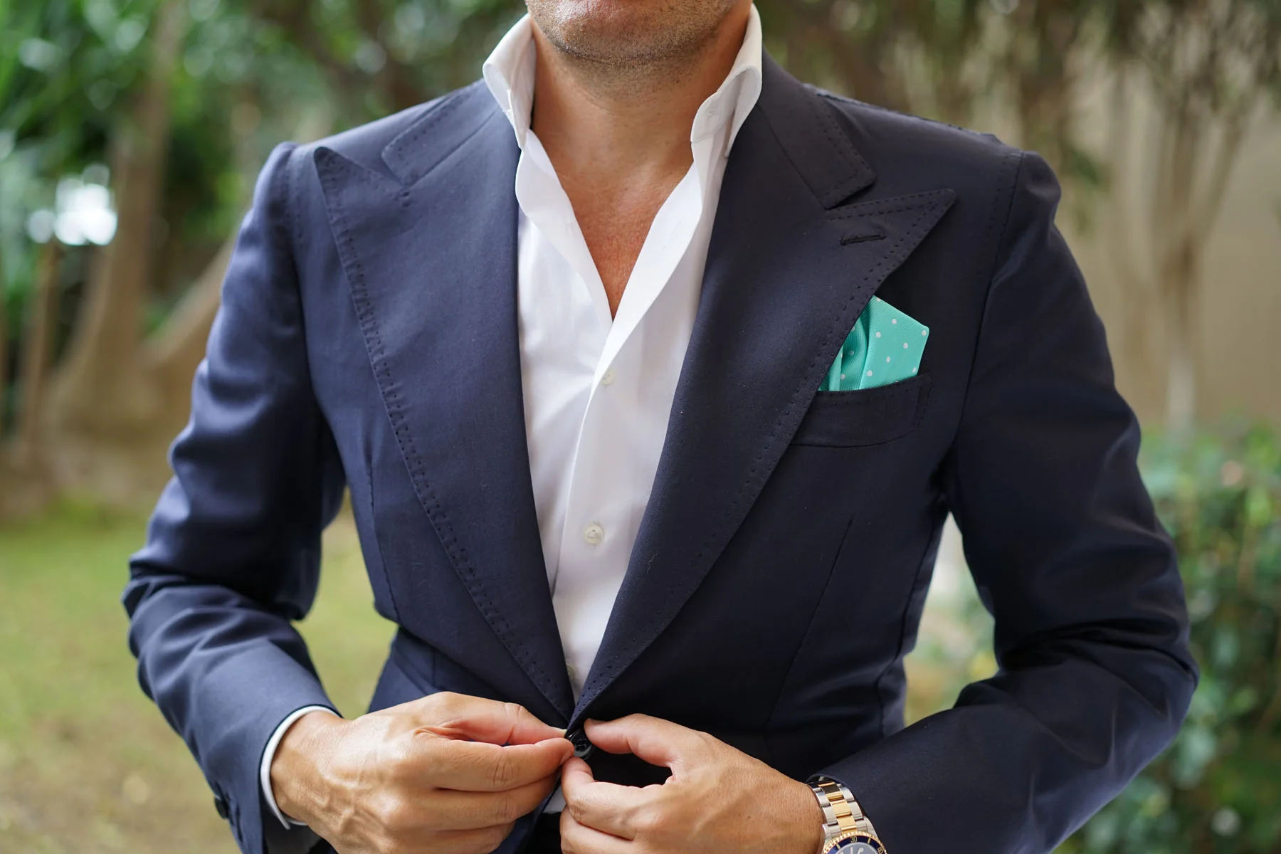 Seafoam Green with White Polka Dots Pocket Square - Image 5
