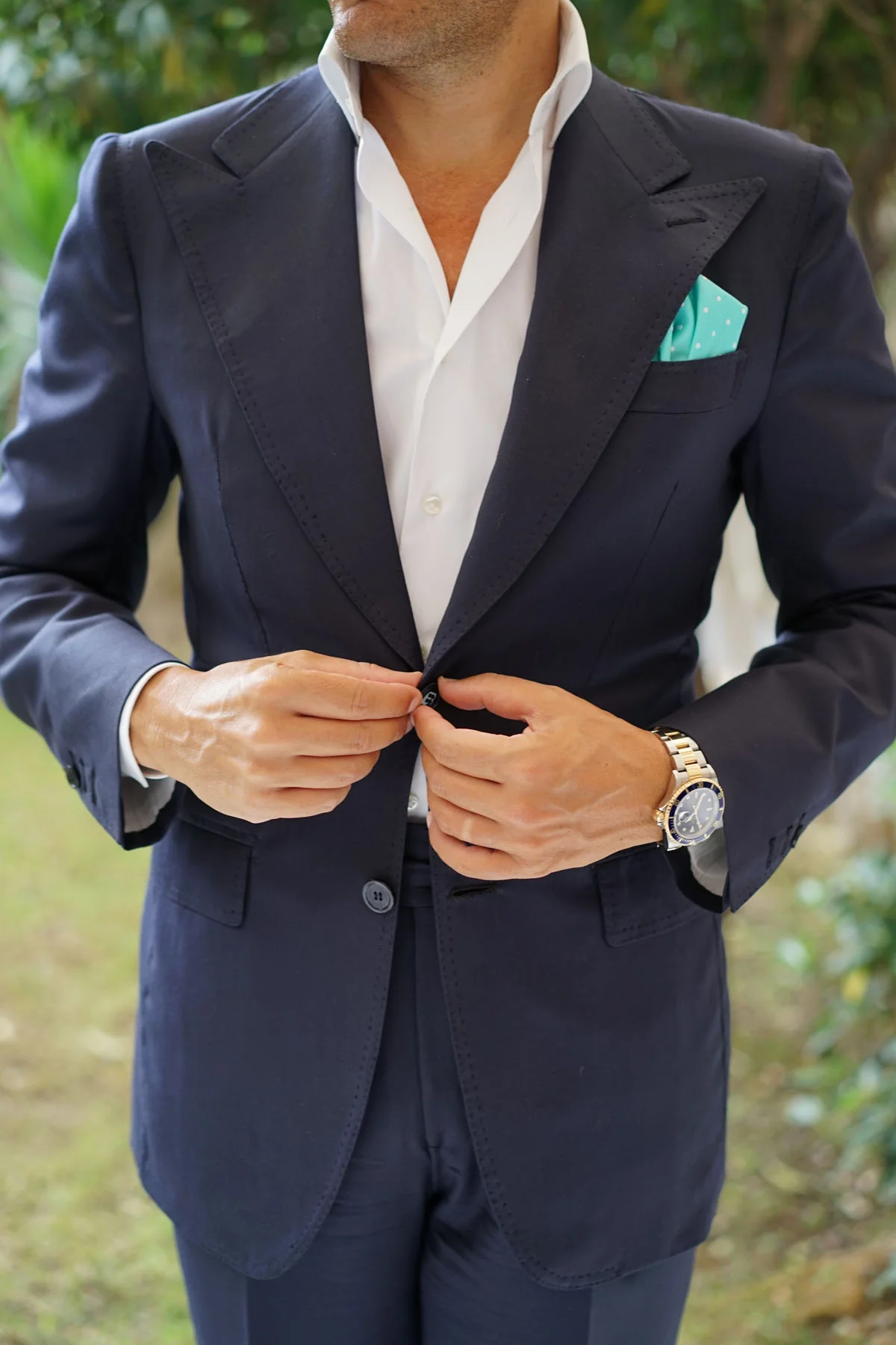 Seafoam Green with White Polka Dots Pocket Square - Image 6