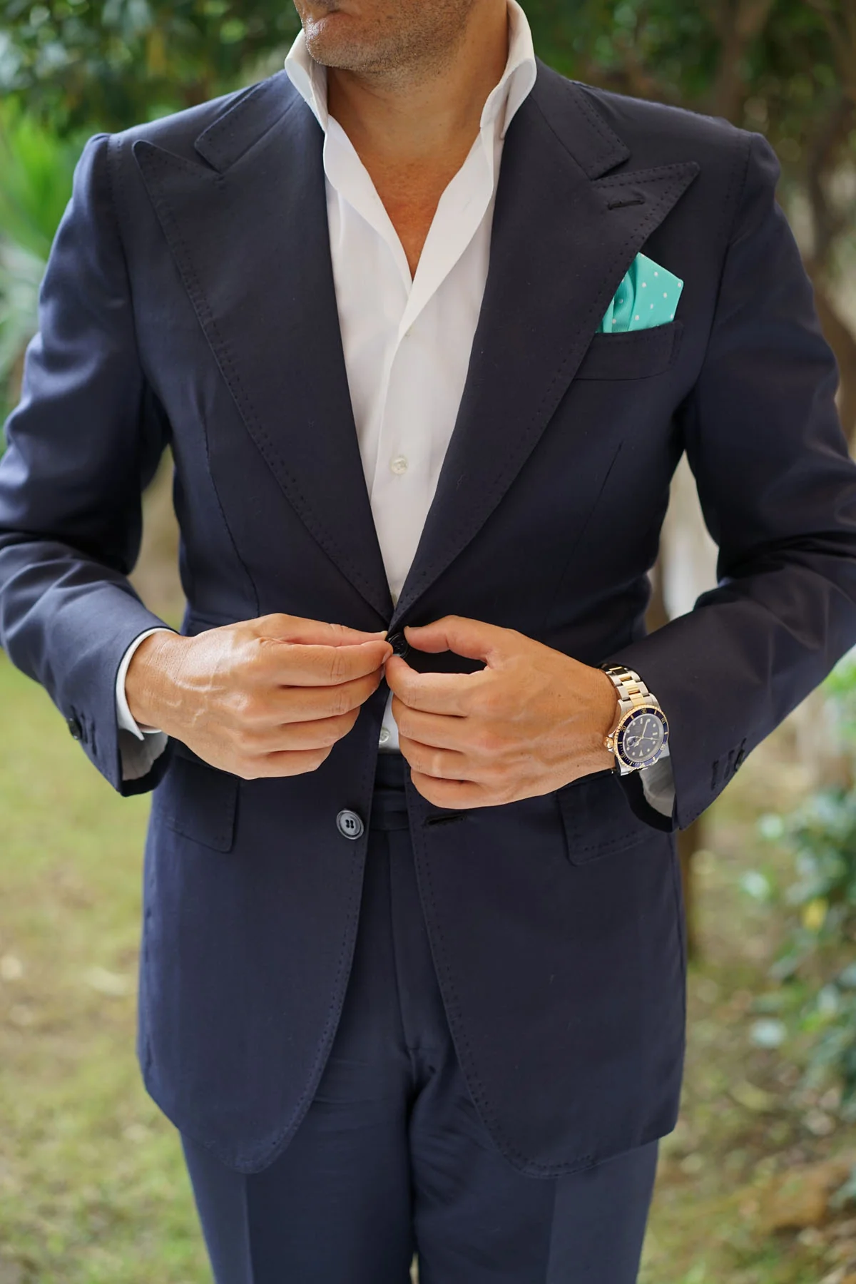 Seafoam Green with White Polka Dots Pocket Square - Image 8