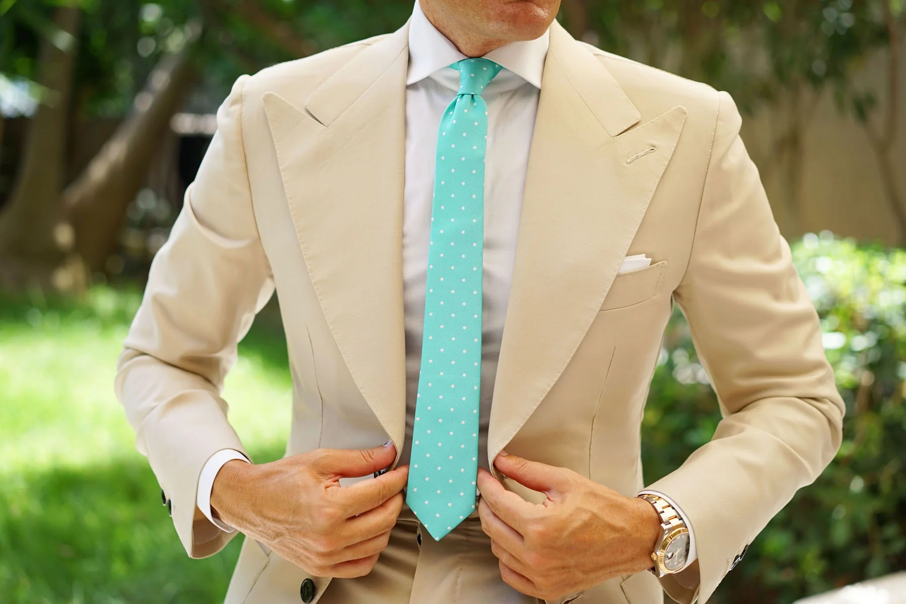 Seafoam Green with White Polka Dots Skinny Tie - Image 10