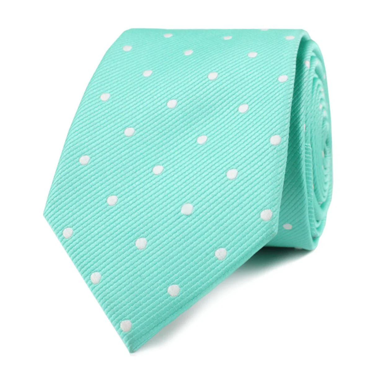 Seafoam Green with White Polka Dots Skinny Tie - Image 2