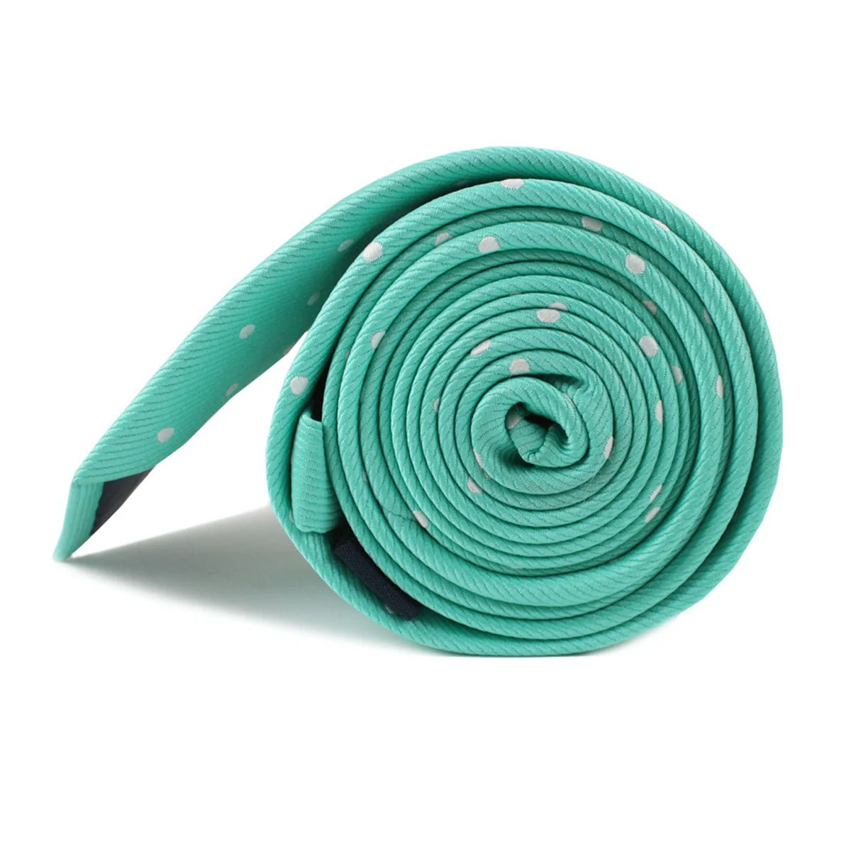 Seafoam Green with White Polka Dots Skinny Tie - Image 3