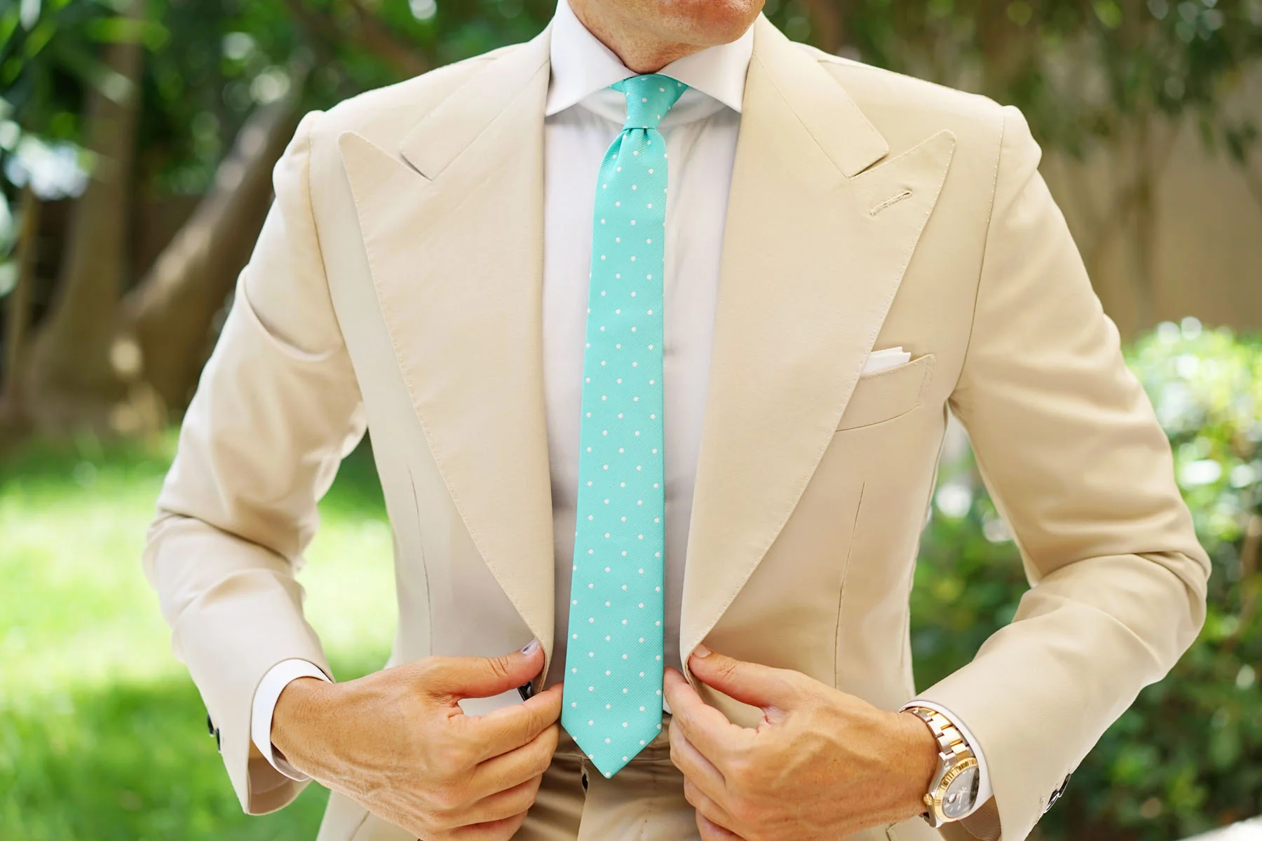 Seafoam Green with White Polka Dots Skinny Tie - Image 5