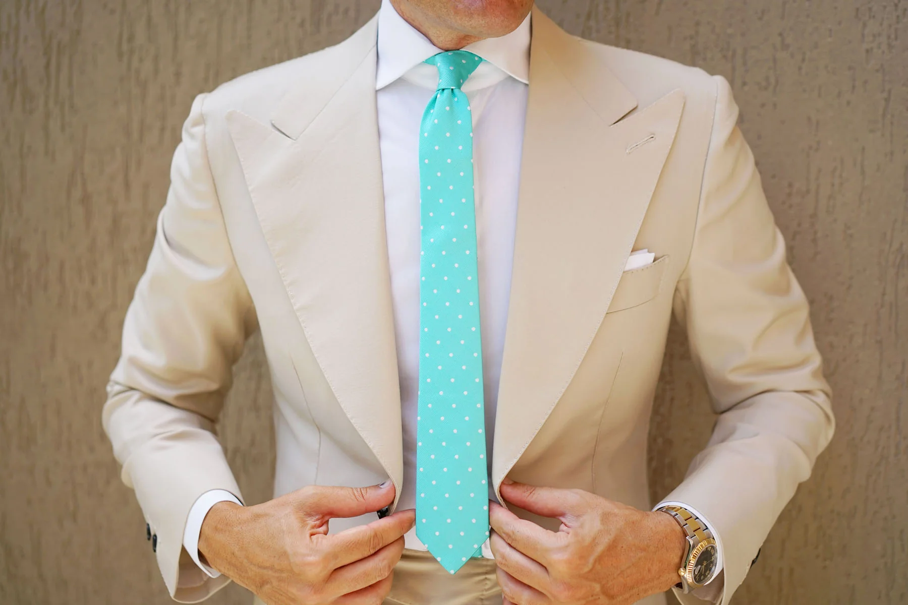 Seafoam Green with White Polka Dots Skinny Tie - Image 6
