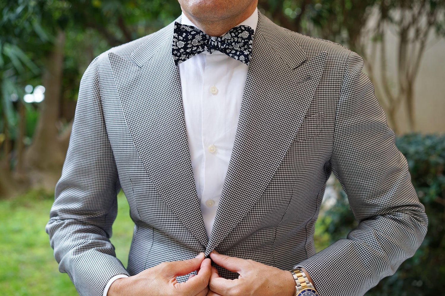 Seoul Forest Dark Navy Floral Self Bow Tie - Image 4