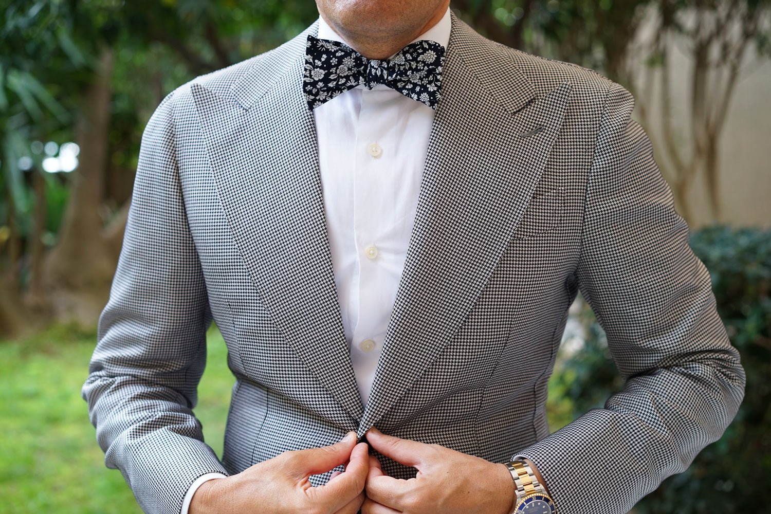 Seoul Forest Dark Navy Floral Self Bow Tie - Image 8