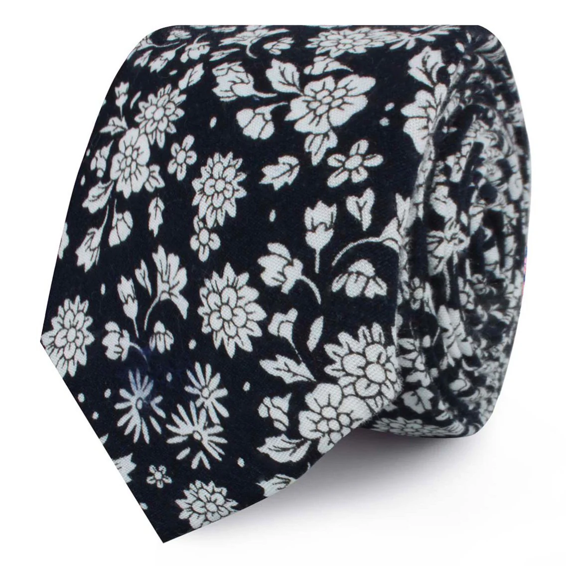 Seoul Forest Dark Navy Floral Skinny Tie - Image 2