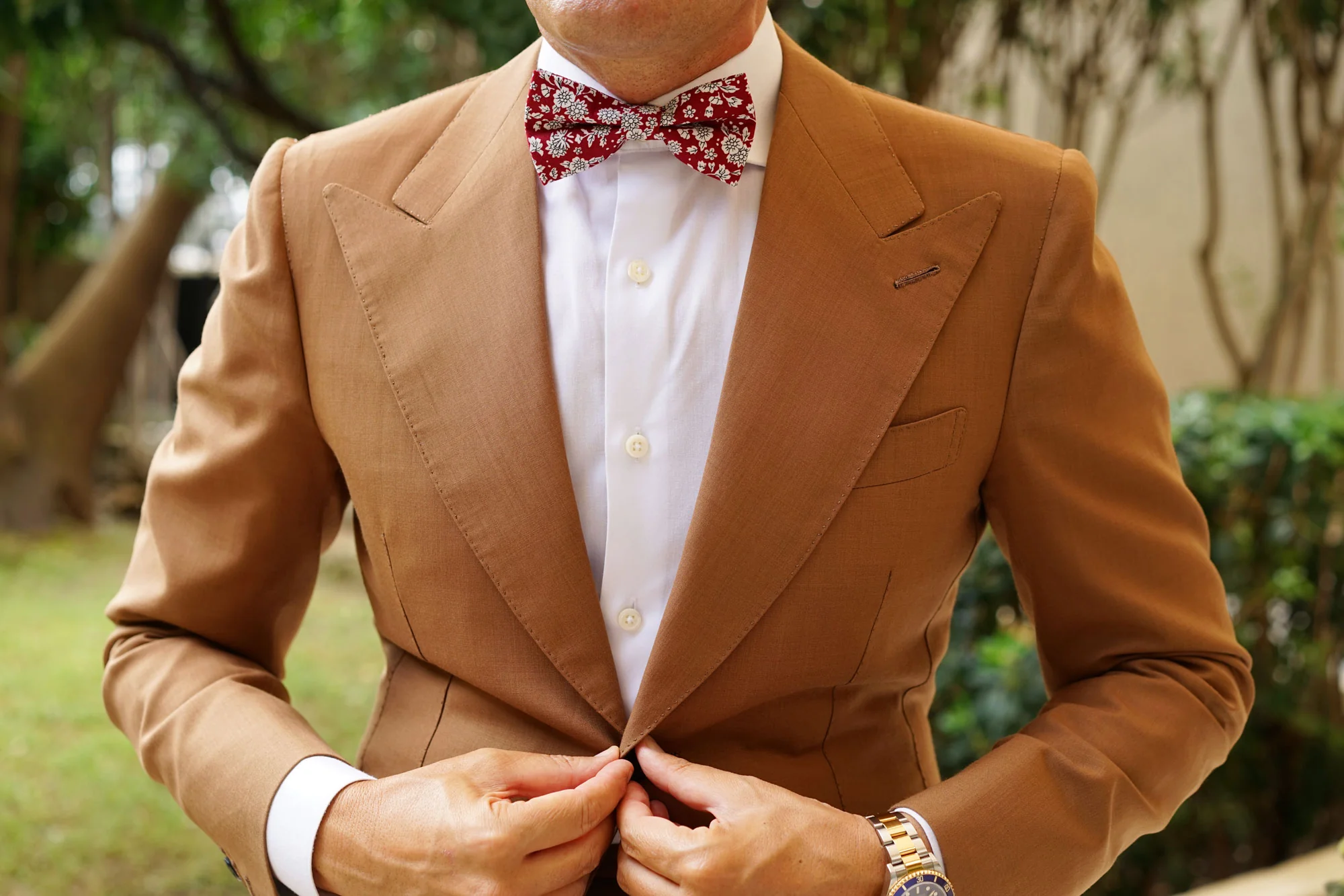 Shizuoka Merlot Red Floral Bow Tie - Image 3