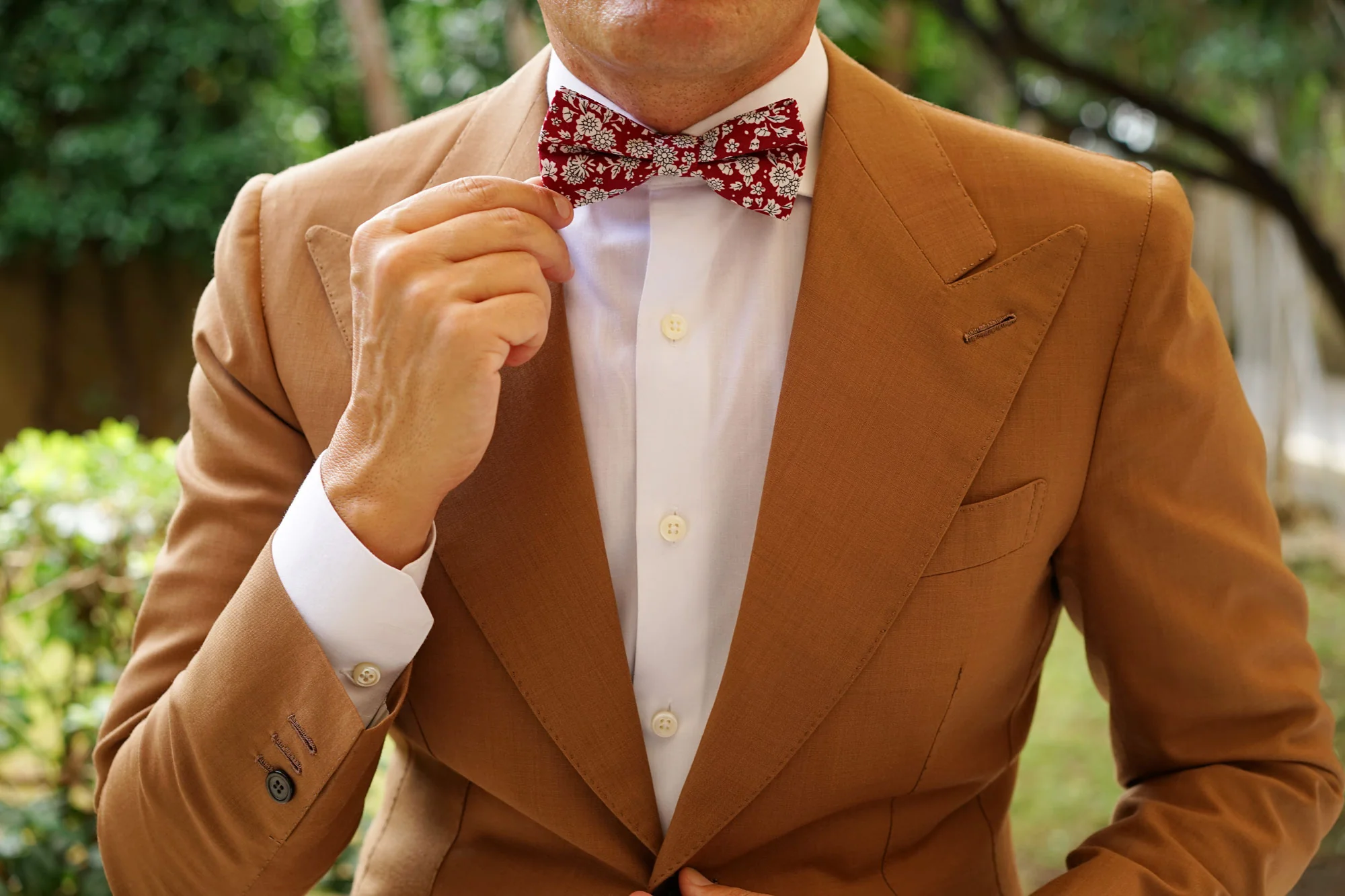 Shizuoka Merlot Red Floral Bow Tie - Image 5