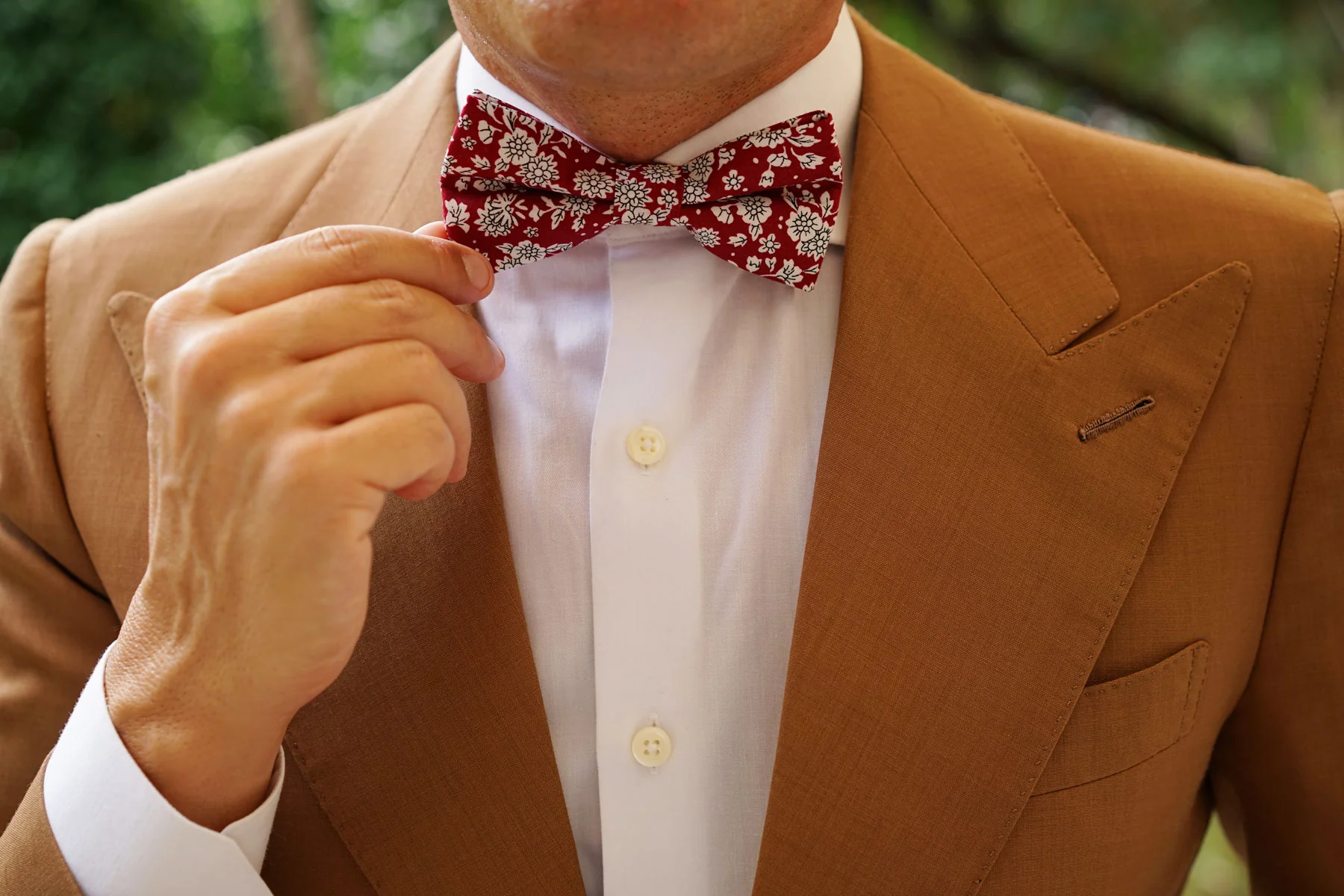 Shizuoka Merlot Red Floral Bow Tie - Image 6