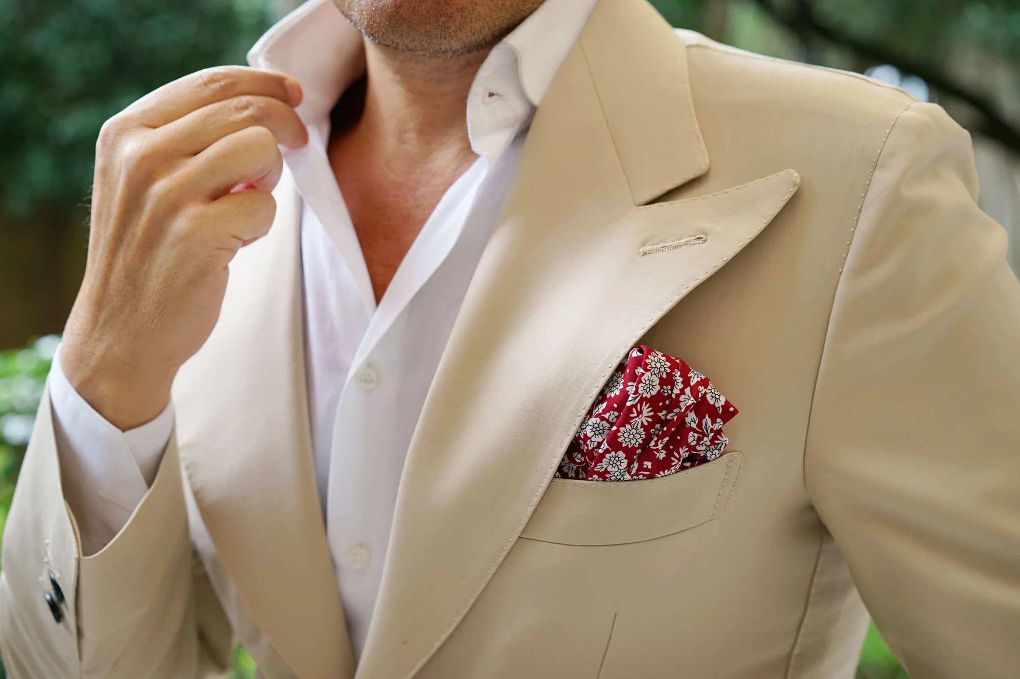 Shizuoka Merlot Red Floral Pocket Square - Image 6