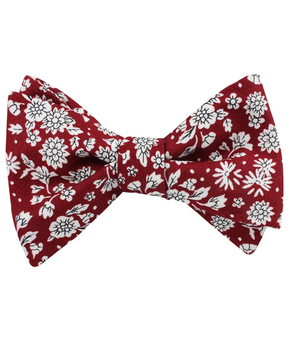 Shizuoka Merlot Red Floral Self Bow Tie - Image 2
