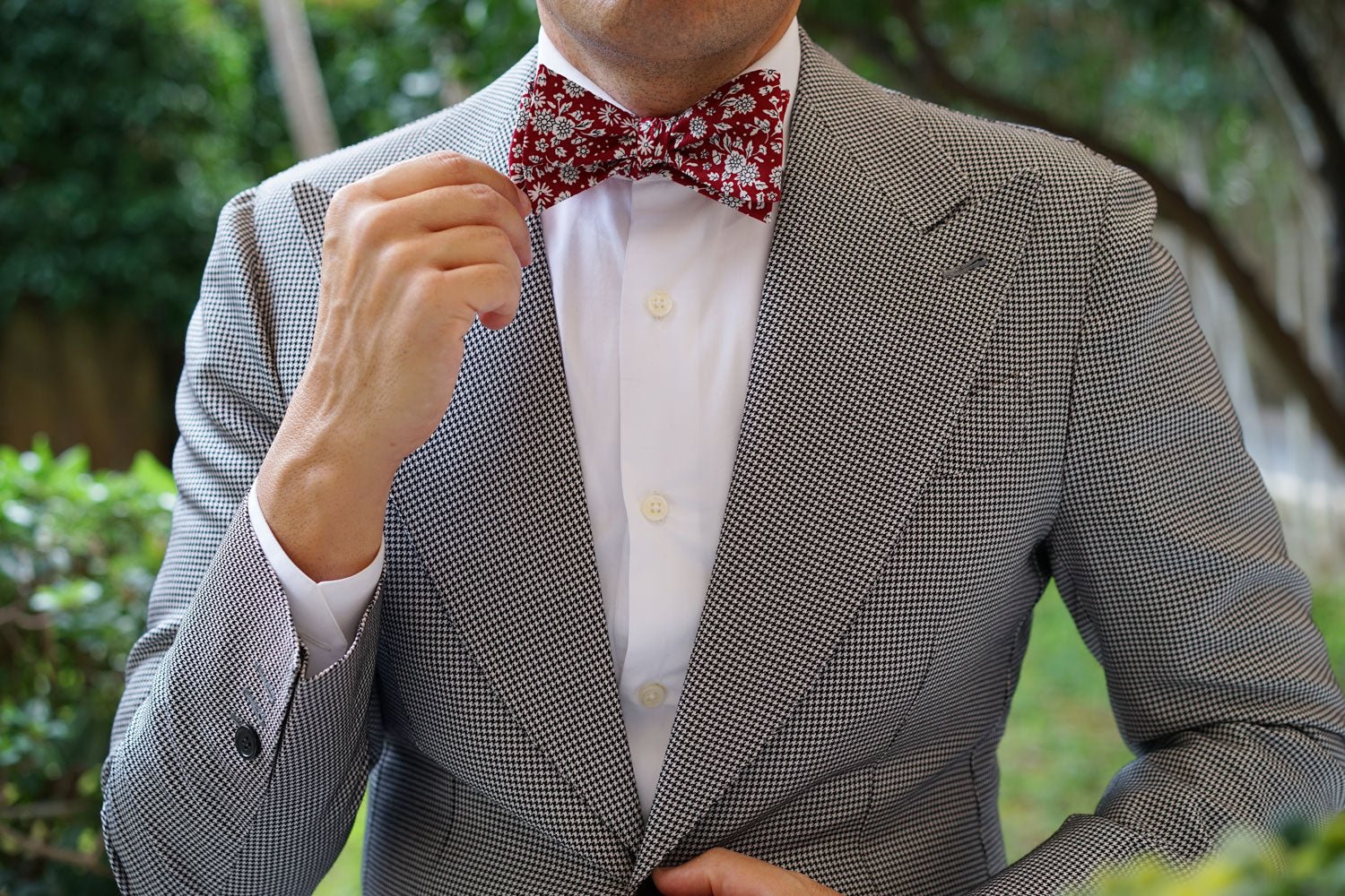 Shizuoka Merlot Red Floral Self Bow Tie - Image 6