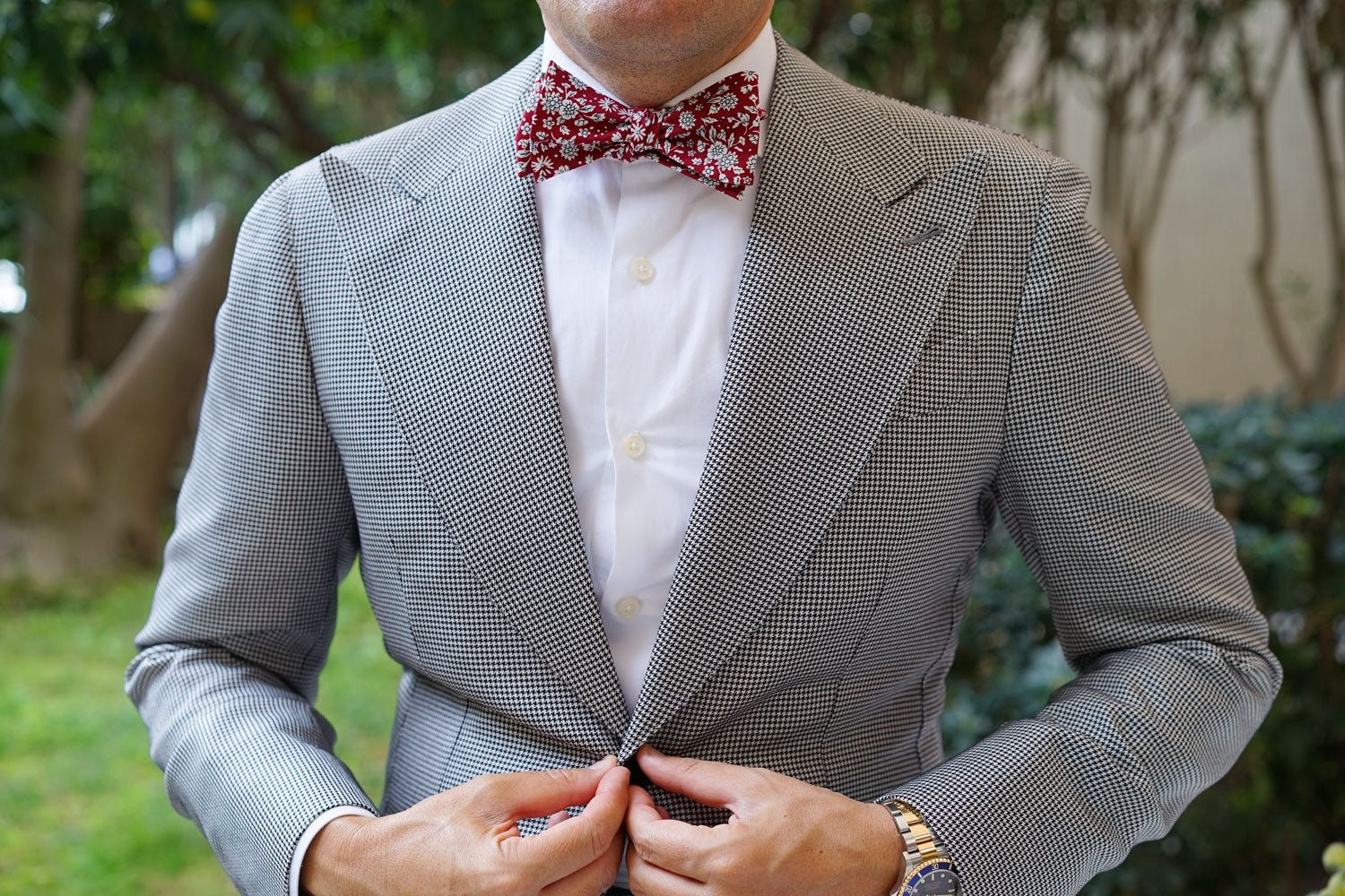 Shizuoka Merlot Red Floral Self Bow Tie - Image 8