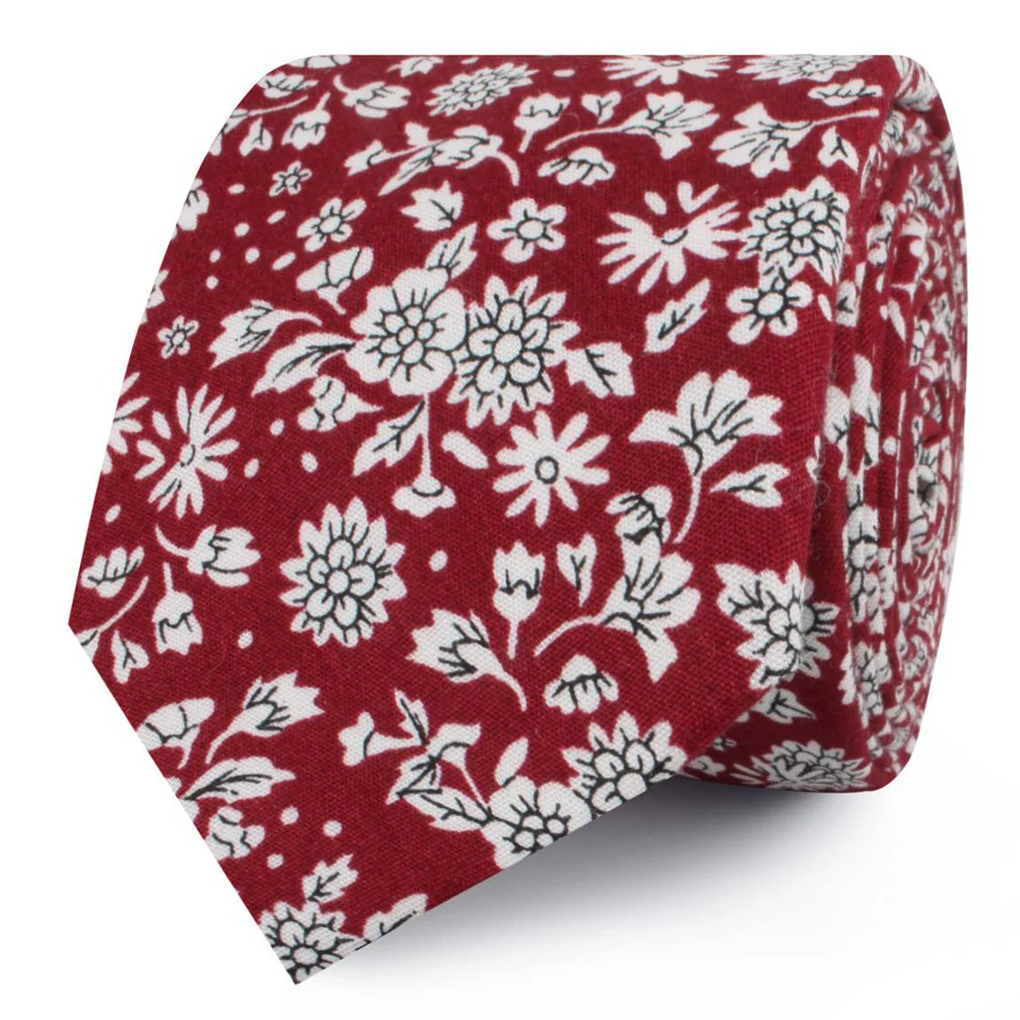 Shizuoka Merlot Red Floral Skinny Tie - Image 2