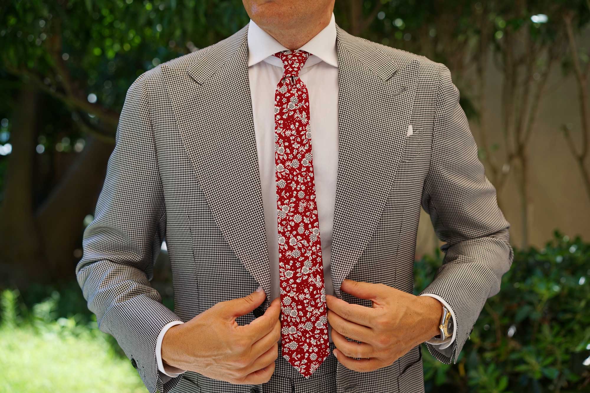 Shizuoka Merlot Red Floral Skinny Tie - Image 6